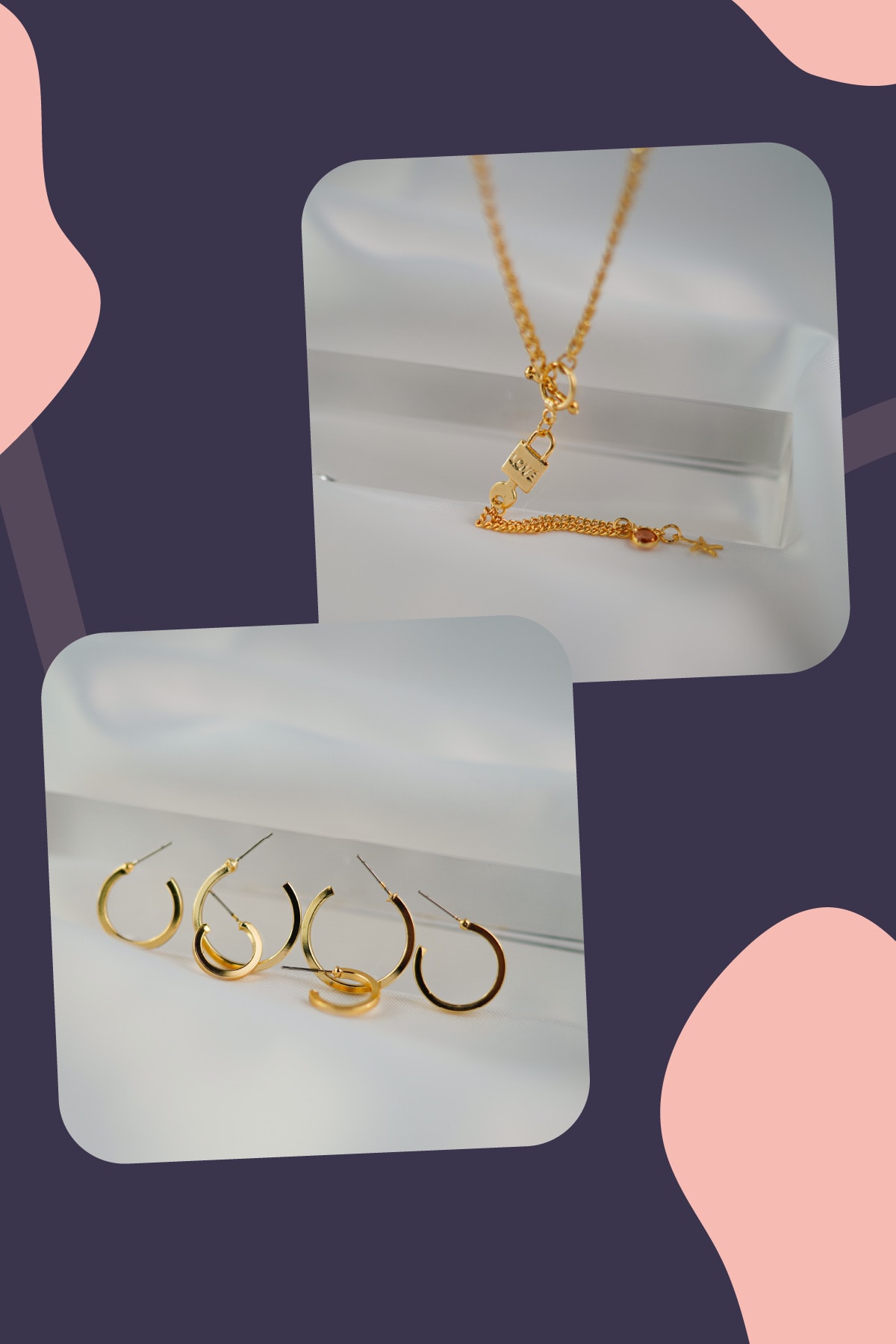 Octarine Love Kilit Kolye Ve Altılı Halka Küpe Seti Takımı