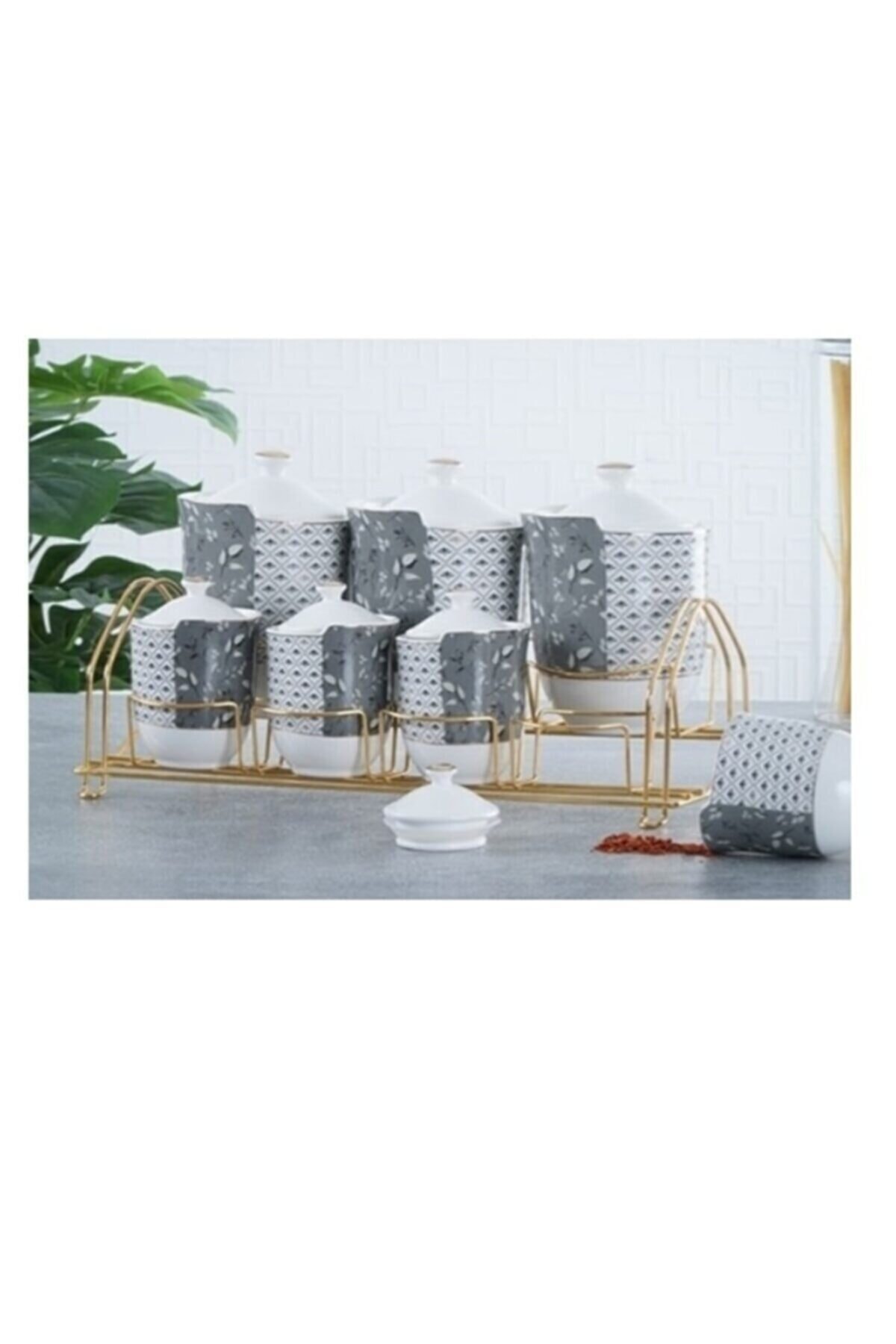 ACAR 7'li Metal Standlı Porselen Baharat Takımı