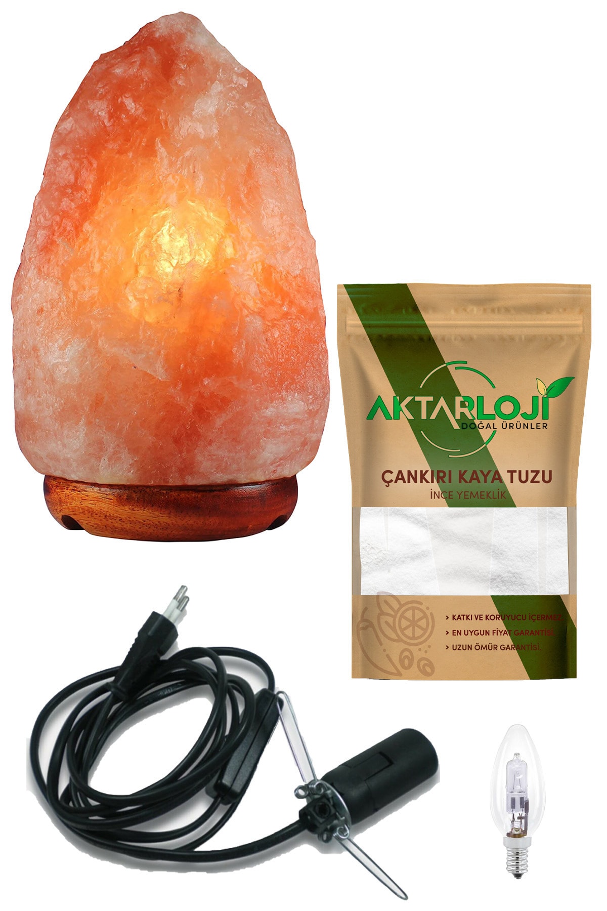 aktarloji 2-4 Kg Himalaya Tuz Lambası + 1 Kg Yemeklik Çankırı Kaya Tuzu