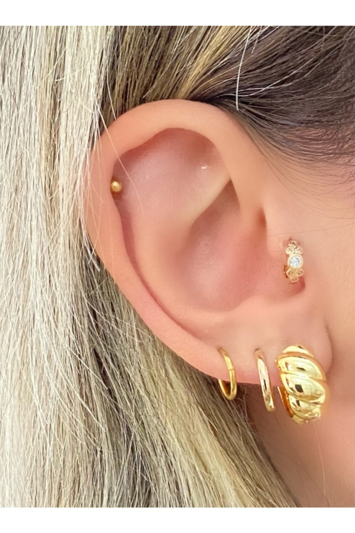 Markiz Takı Taşlı Gold Piercing 8 Mm