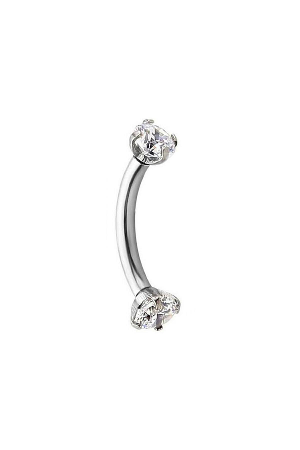 Modavinya 316l Cerrahi Çelik Gümüş Renk Zirkon Taşlı Kaş Ve Rook Piercing
