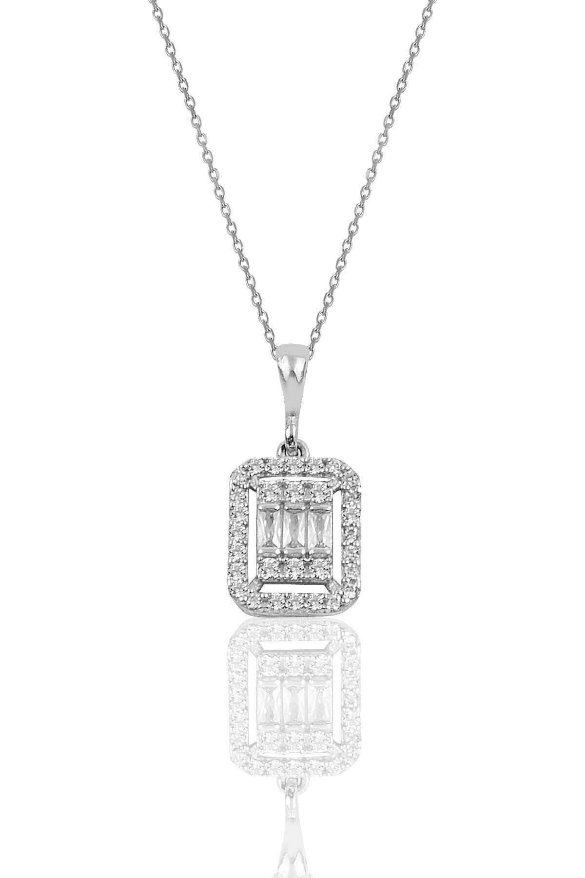 Eva Jewelry Baget Taşlı Gümüş Rodyumlu Kadın Kolye