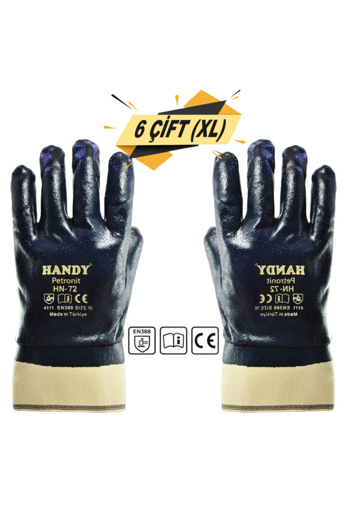 Badem10 Handy Hn-72 Nitril Kaplı Petrolcü Iş Eldiveni Inşaat Sanayi Eldiven Xl (6 Çift)