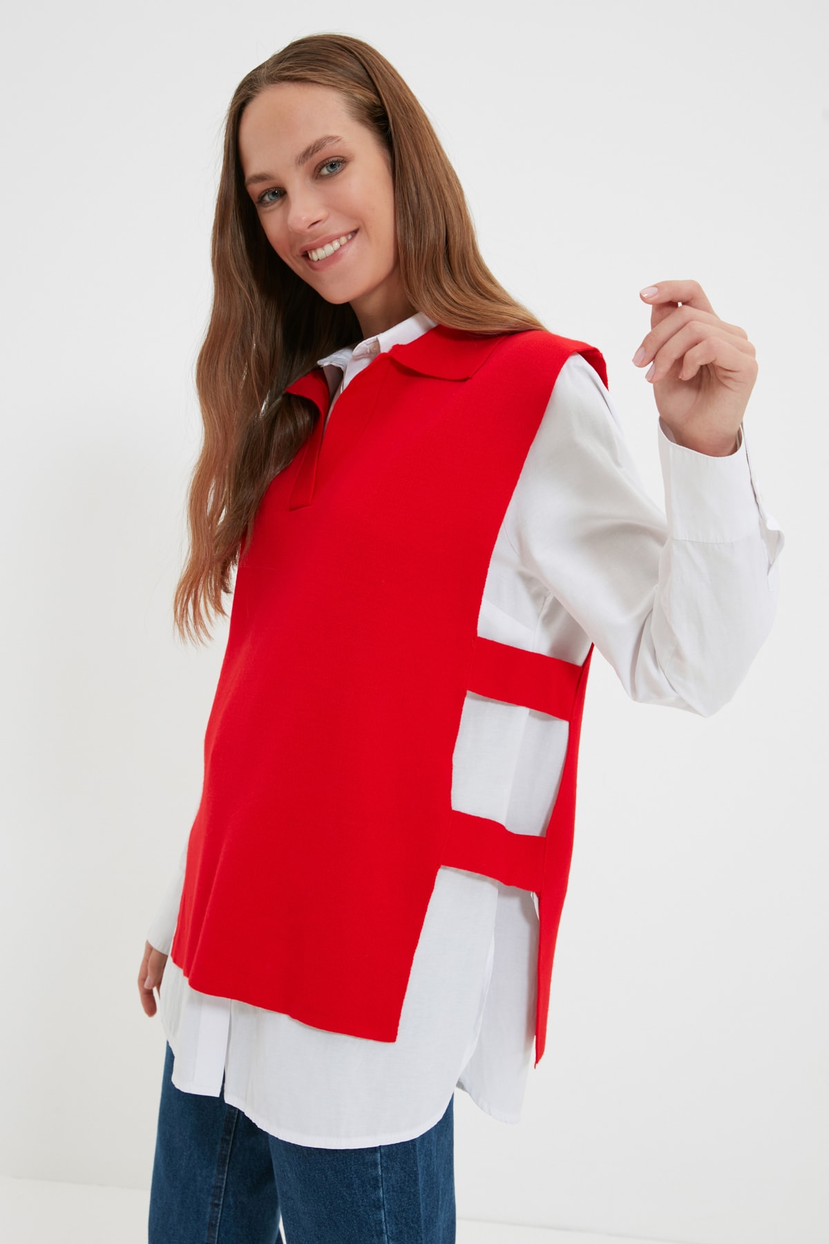 Trendyol Modest Kırmızı Polo Yaka  Triko Süveter TCTAW22UV0030