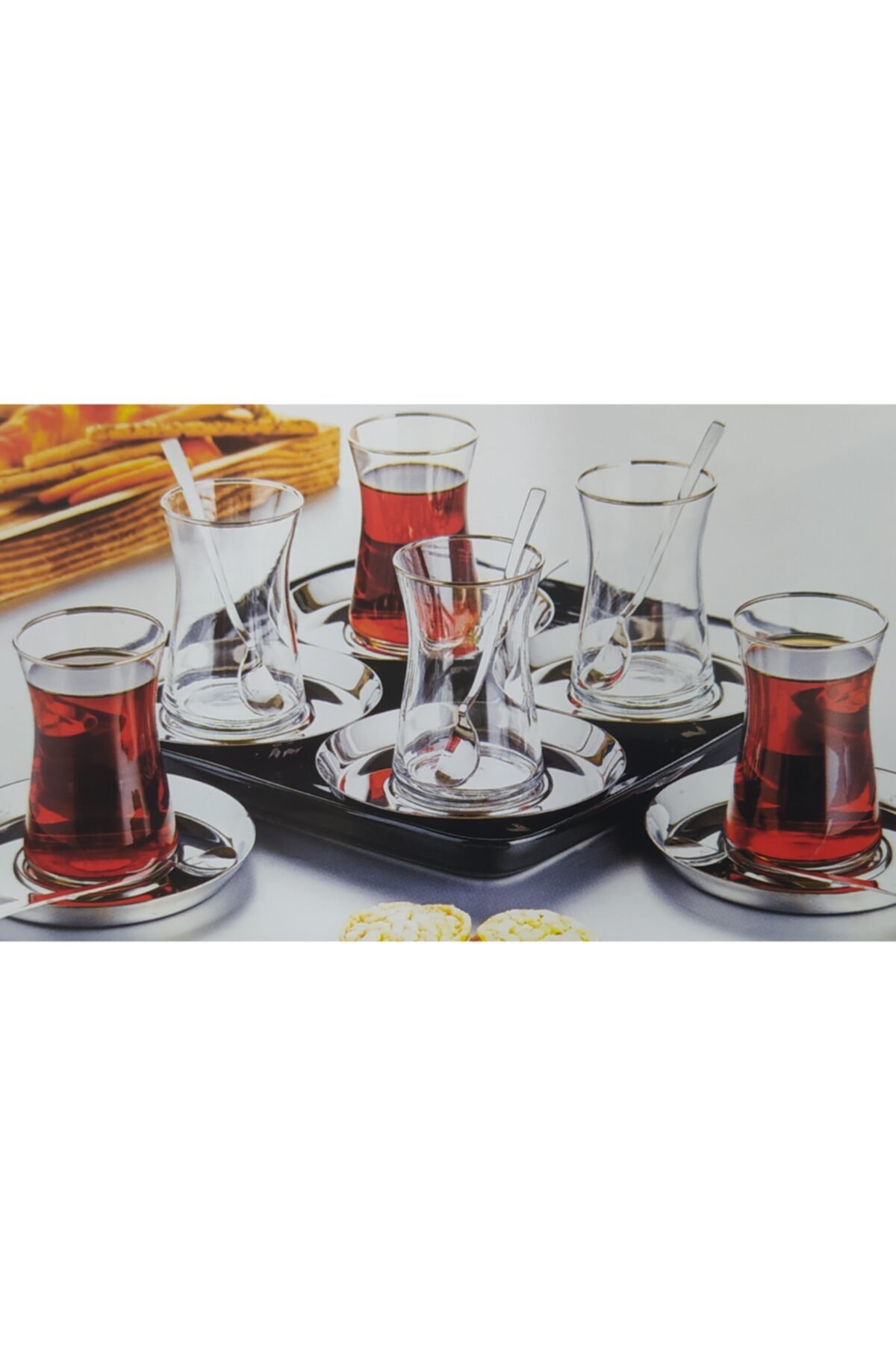 NERGİZ HOME TİC. Mess Gümüş Renk Paslanmaz Çay Tabaklı, 12 Prç Çay Seti