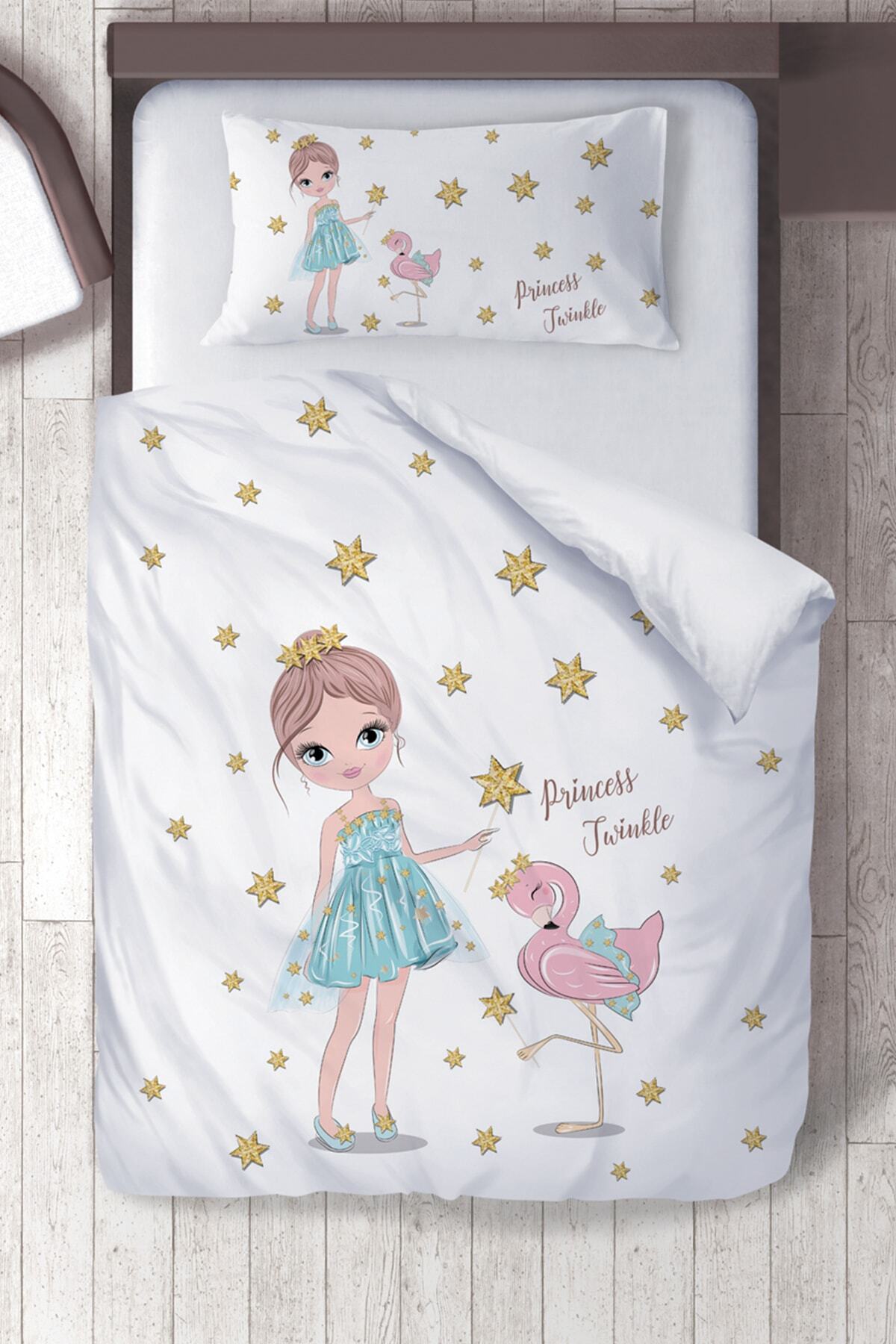 Tinybabyconcept Pamuk Saten Kuğulu Prenses Kız Bebek Odası Bebek Nevresim Takımı