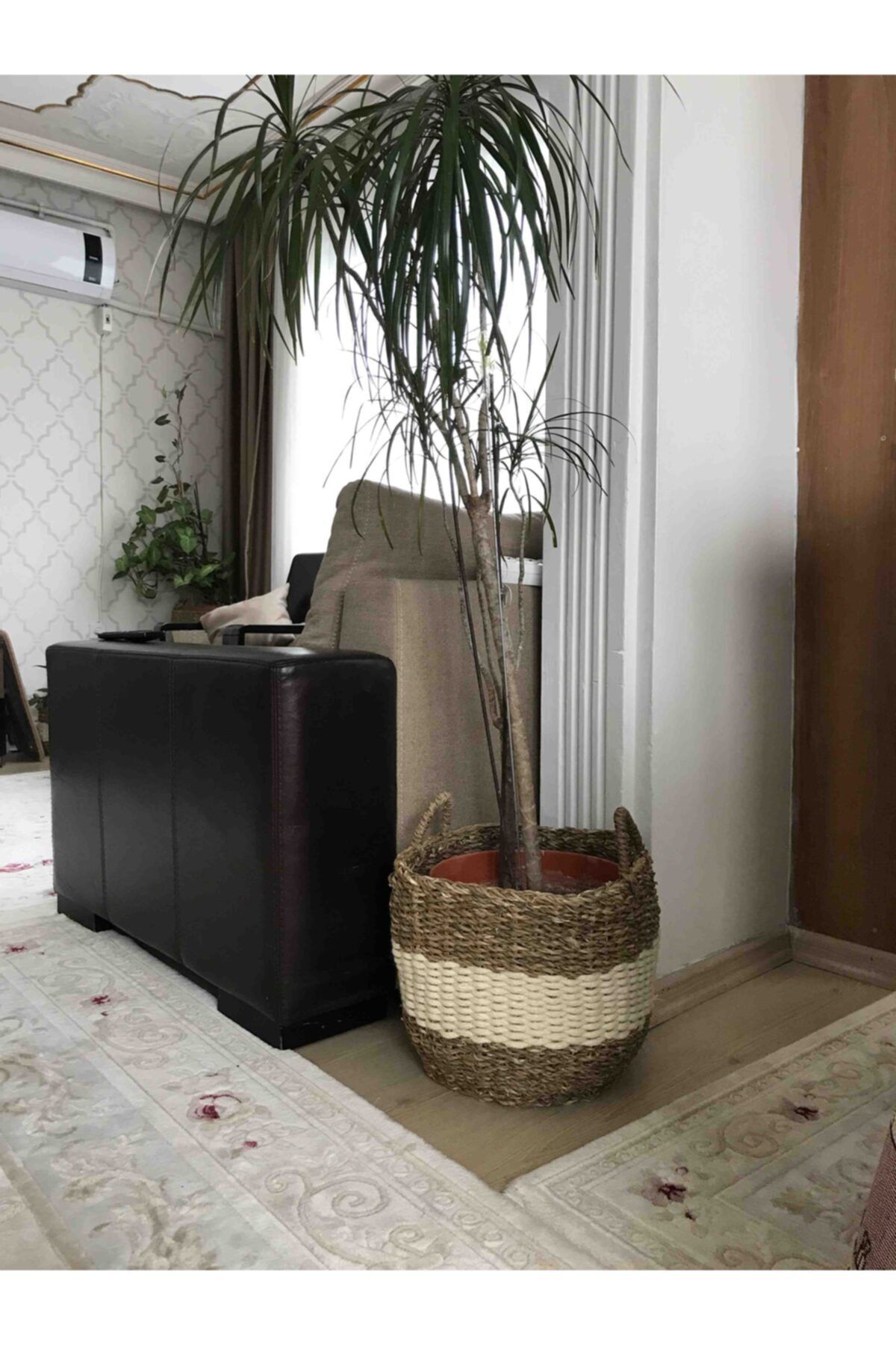 Cherry Collection Bambu Hasır Naturel Krem Şeritli Hasır Sepet Takımı