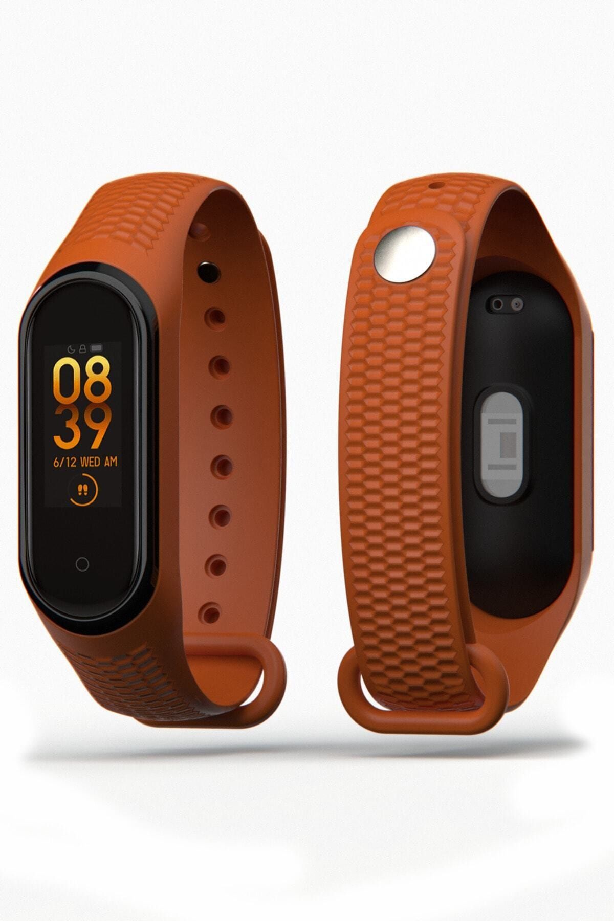 PUFWİN Turuncu Kabartma Desenli Xiaomi Mi Band 3 Ve 4 Uyumlu Kordon