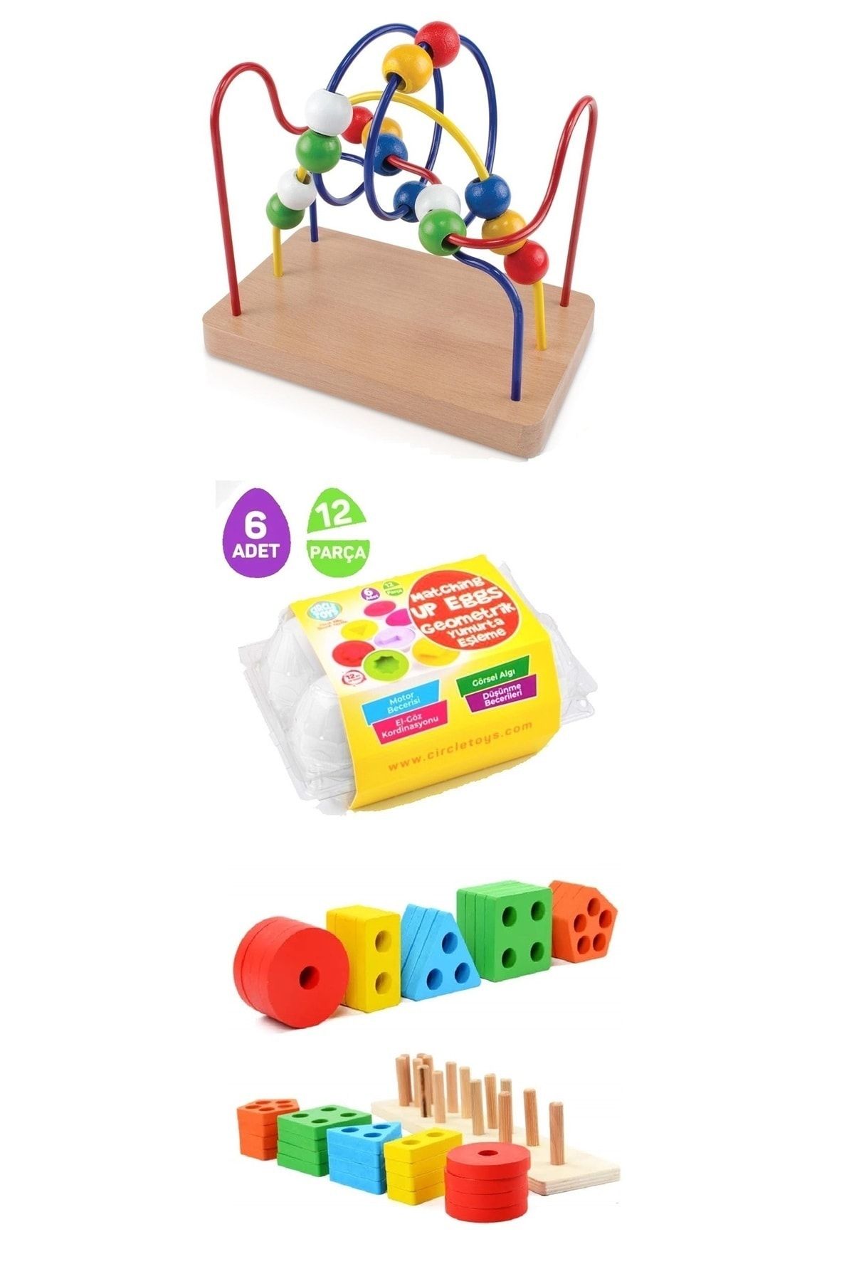 AyasEğiticiOyuncak Geometrik Bultak Yumurta, Ahşap 5 Li Geometrik Vidalama, Ahşap Helezon