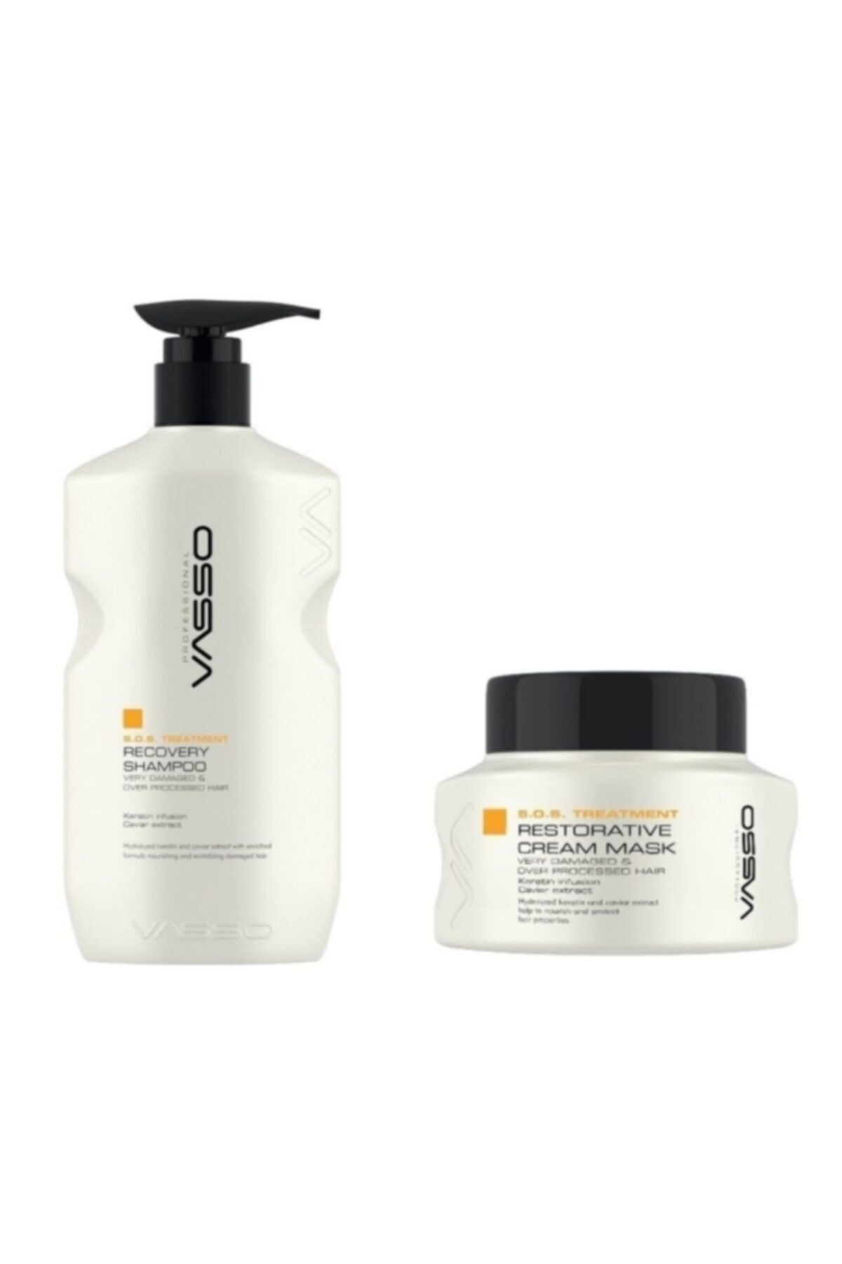VASSO WOMEN Yıpranmış Saçlar Için Acil Kurtarma Seti Keratinli Şampuan Ve Keratinli Saç Maskesi 500ml+525ml