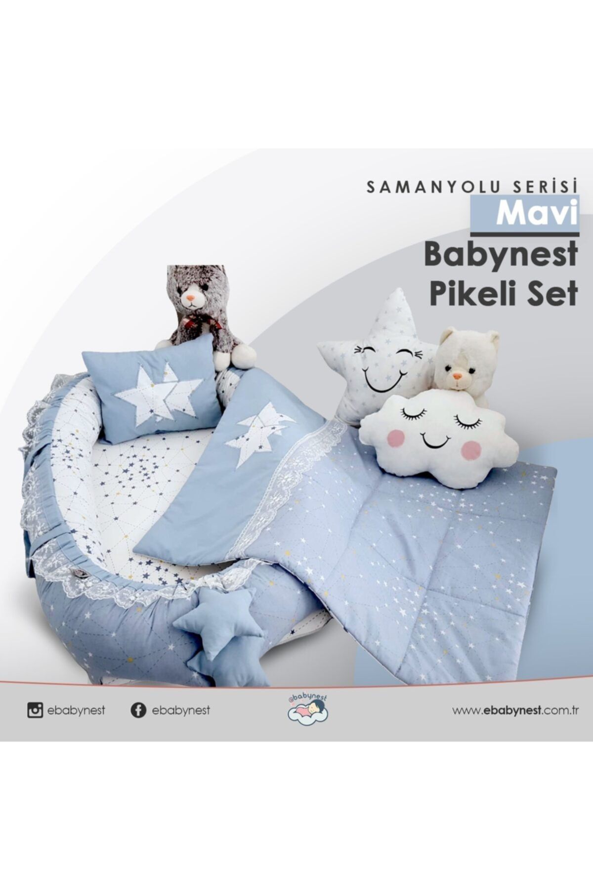 ebabynest Samanyolu Serisi Mavi Babynest Set Kalp Tasarım
