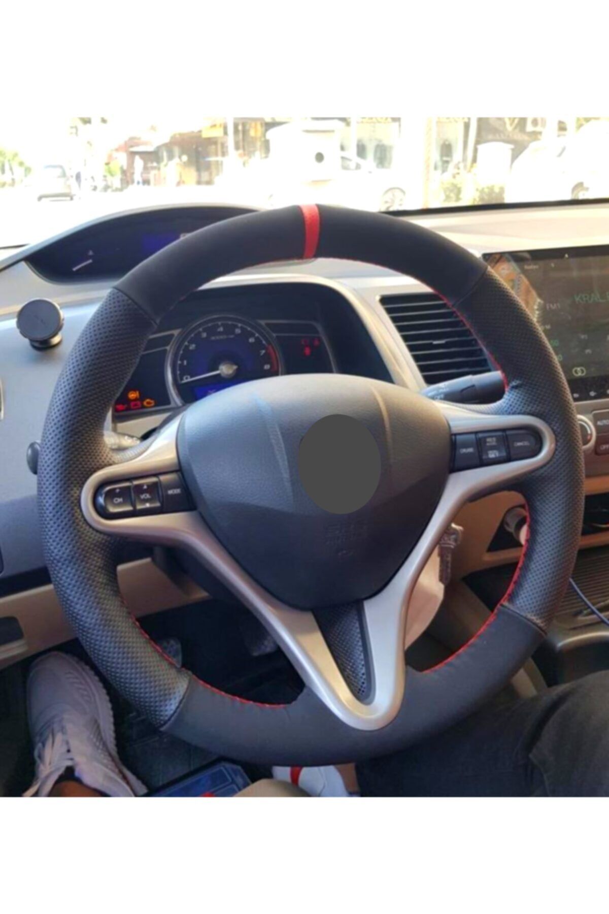 gürlerotoaksesuar Gürler Honda Cıvıc Dikmeli Direksiyon Kılıfı Alkantra Kırmızı Yüzuklü