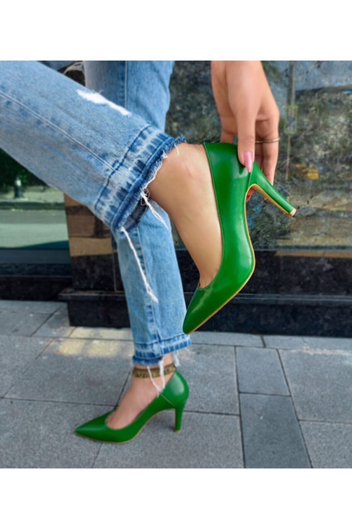 EssaShoes Expana Yeşil Renk Kadın Stiletto Ince Topuk