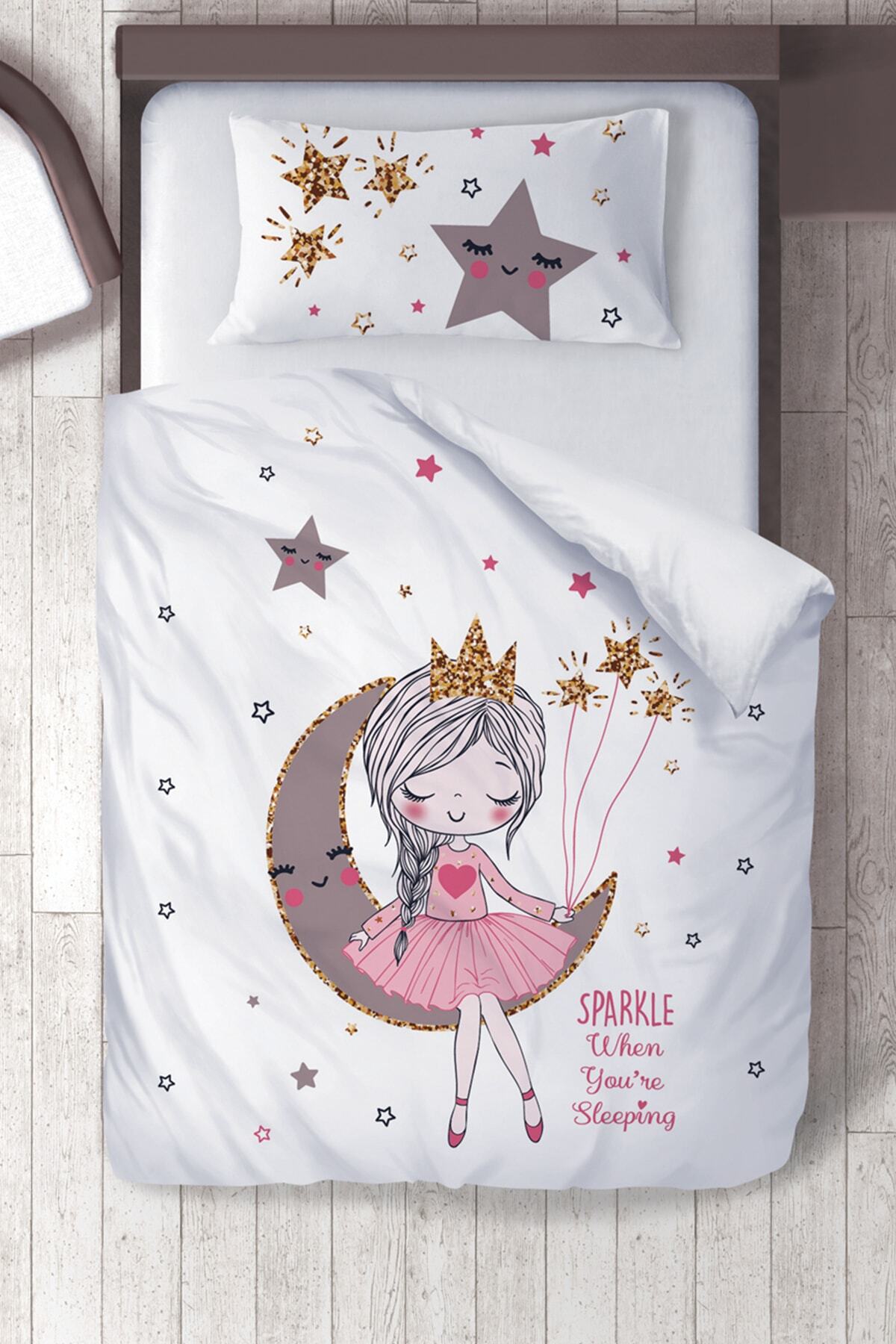 Tinybabyconcept Pamuk Saten Ay Üstünde Oturan Kız Bebek Odası Bebek Nevresim Takımı