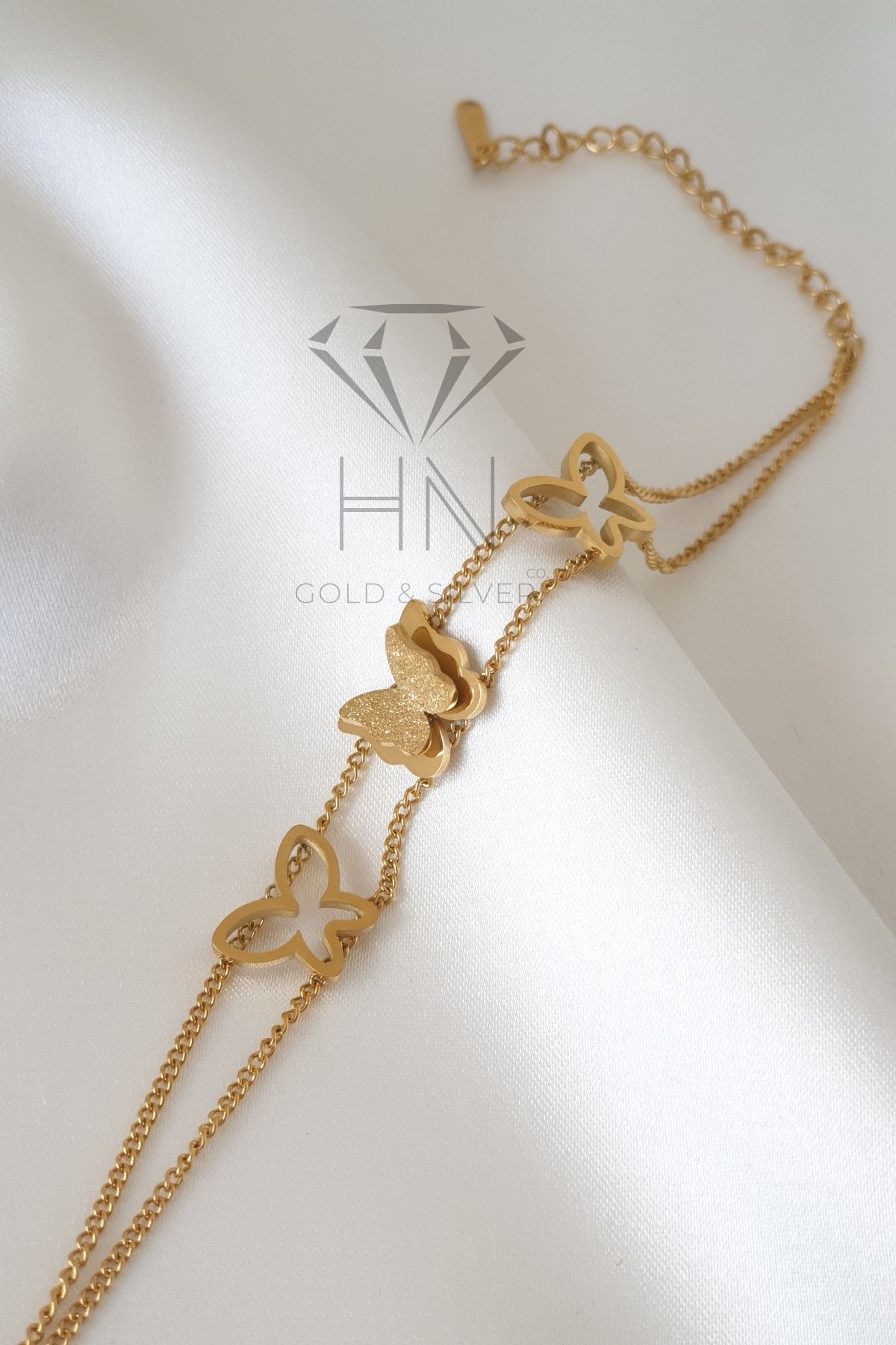 HN Gold & Silver Co. 3'lü Kelebekli Çelik Bileklik - Altın