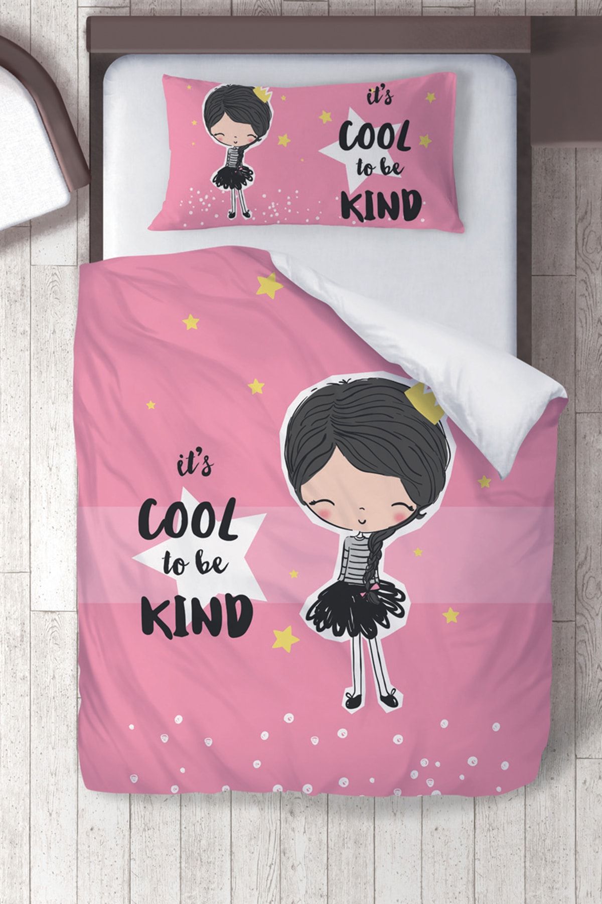 Tinybabyconcept Pamuk Saten Pembe Yıldız Kız Çocuk Odası Nevresim Takımı