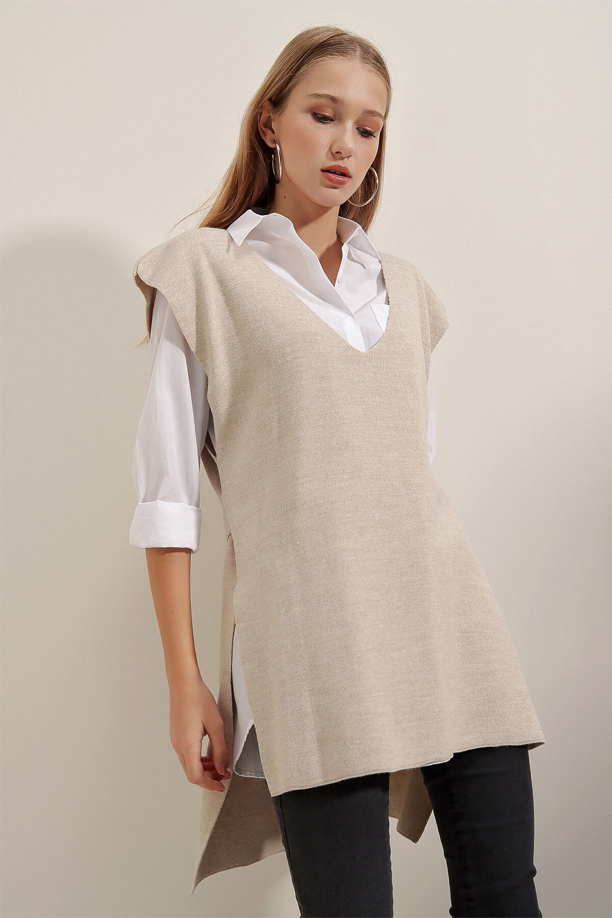 Bigdart 15760 Kuşaklı Triko Süveter