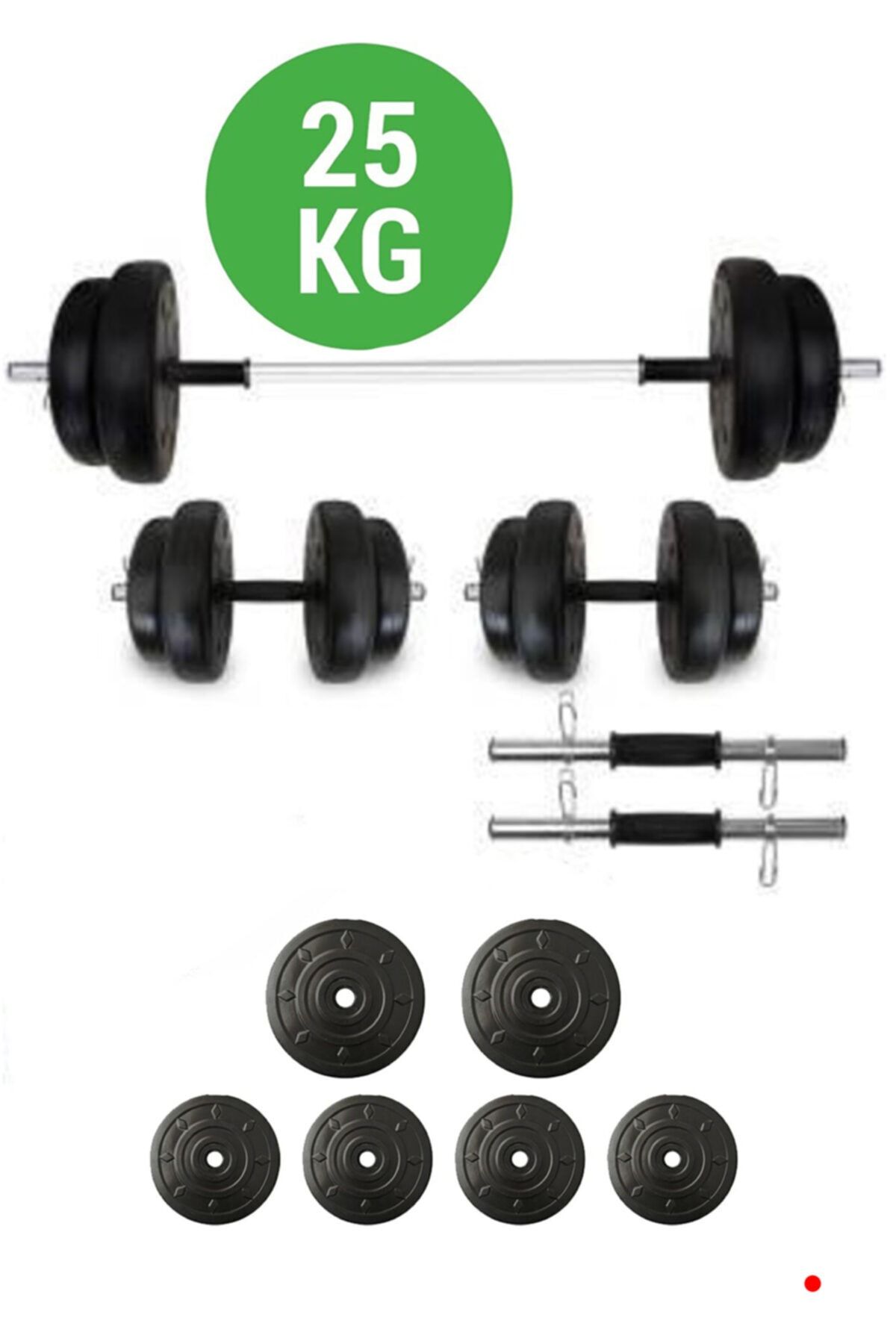 Tedarikcenter 25 Kg Yaylı Dambıl Halter Düz Bar Set Fitness Dumbell Ağırlık Seti Vücut Geliştirme Aleti
