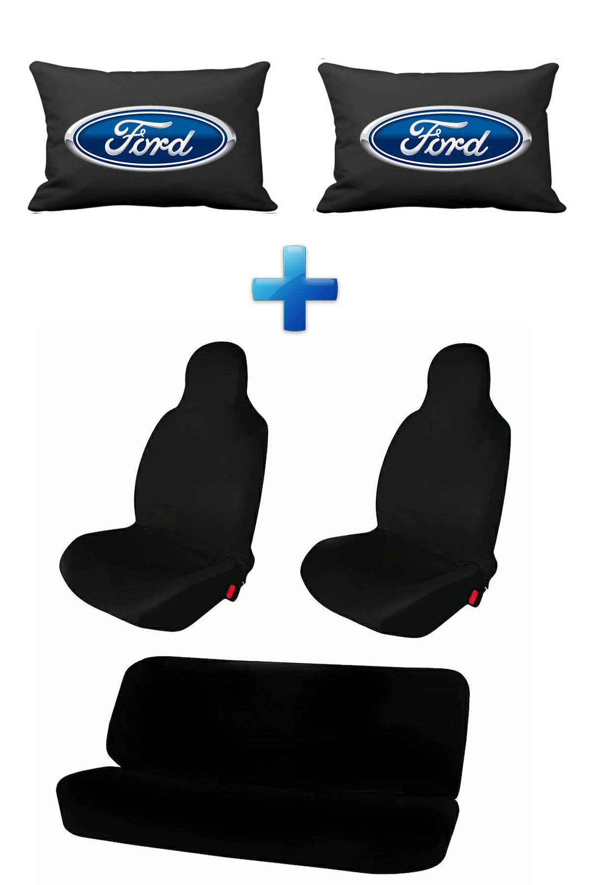 ERSESUAR Fort Focus Trend X Logolu 2 Adet Siyah Ortopedik Araç Boyun Yastığı Ve Siyah Koltuk Koruyucu Kılıf