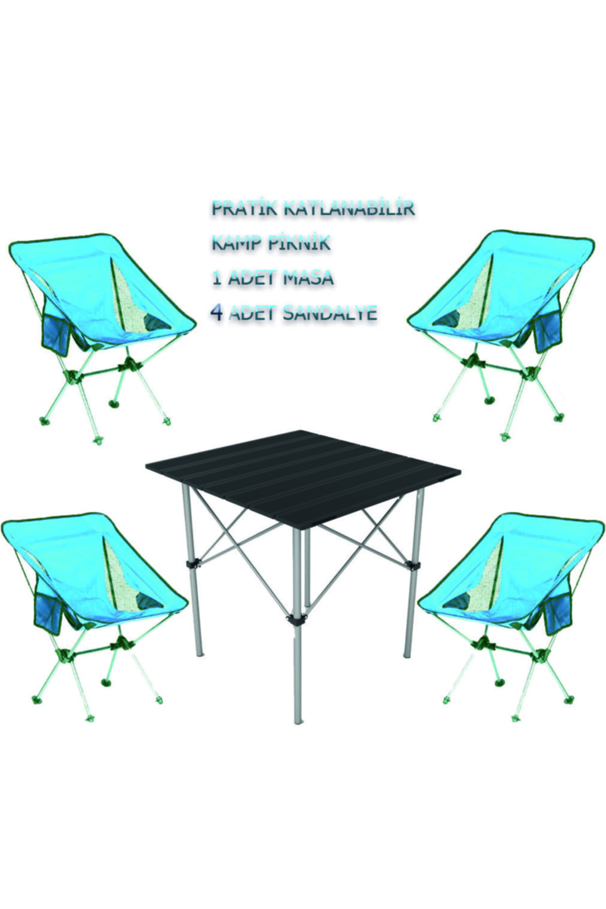 YOKO Pratik Katlanabilir Kamp Piknik Masa Ve 4 Adet Sandalye