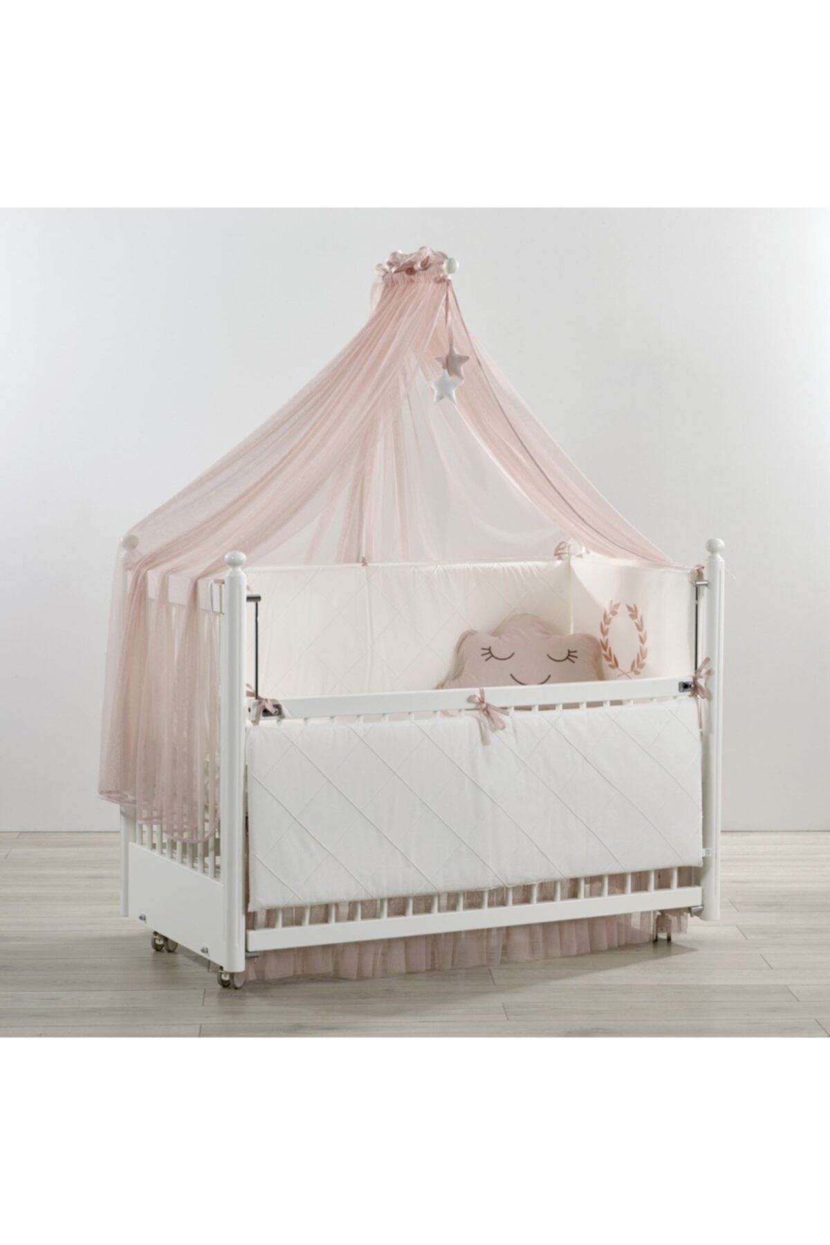BABYMORE Motto Nakışlı Pudra Bebek Uyku Seti - 60x120 Cm