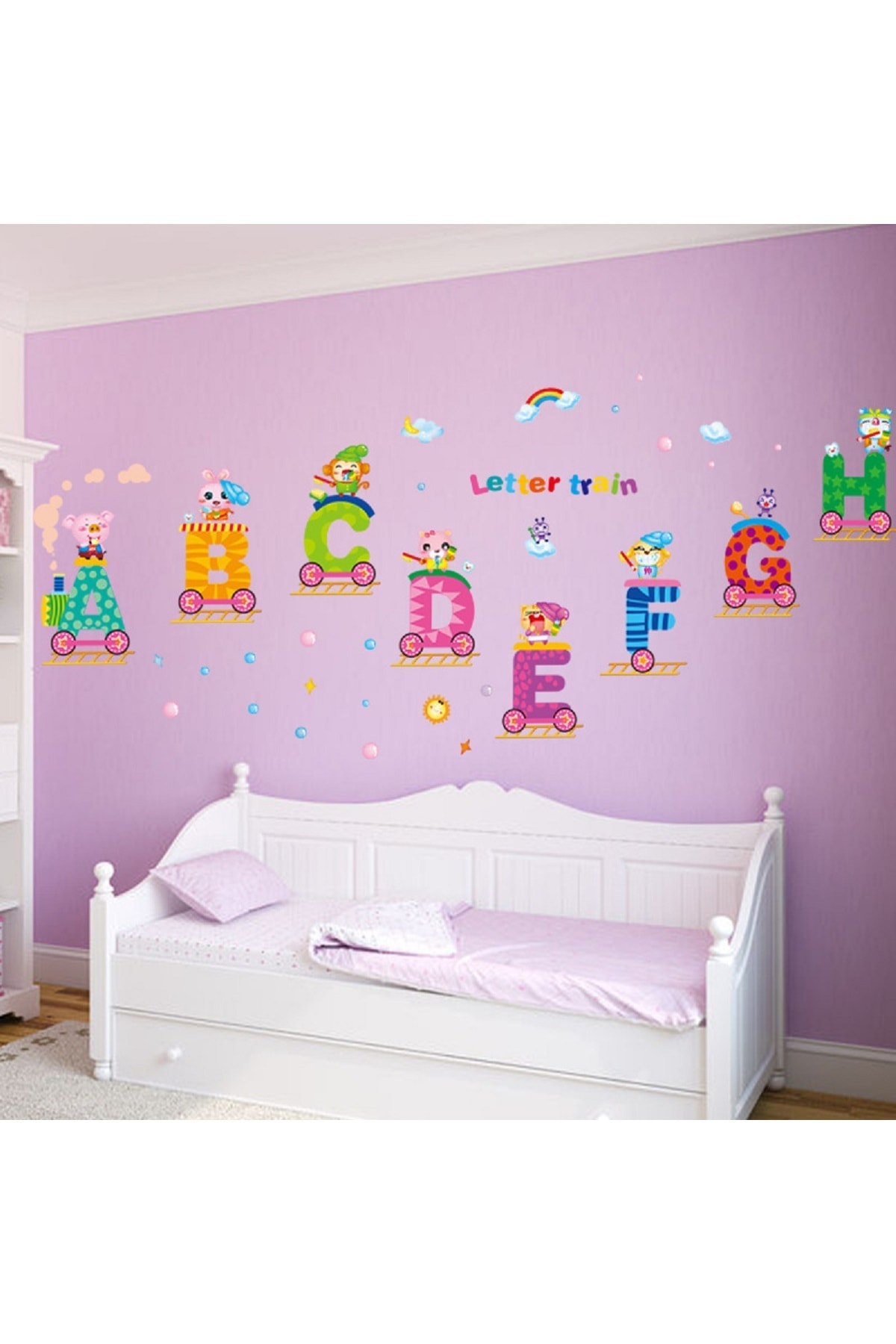 UAT Products Eğitici Sevimli Hayvanlı Harf Treni Çocuk Odası Duvar Sticker Yapıştırıcı
