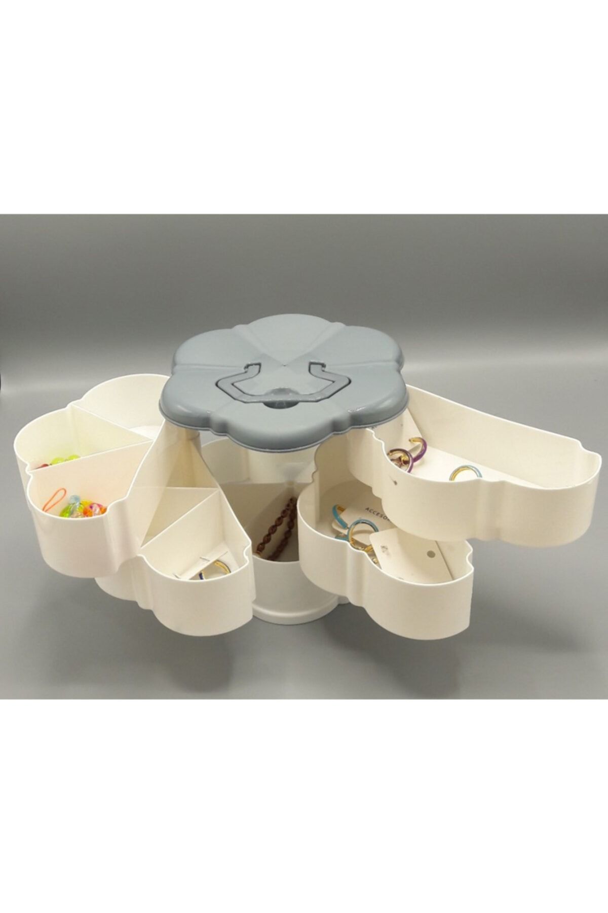 MorzaHibana 3 Katlı Yonca Organizer 14 Bölmeli Gri Çap:20,5 Yuk:17,5cm