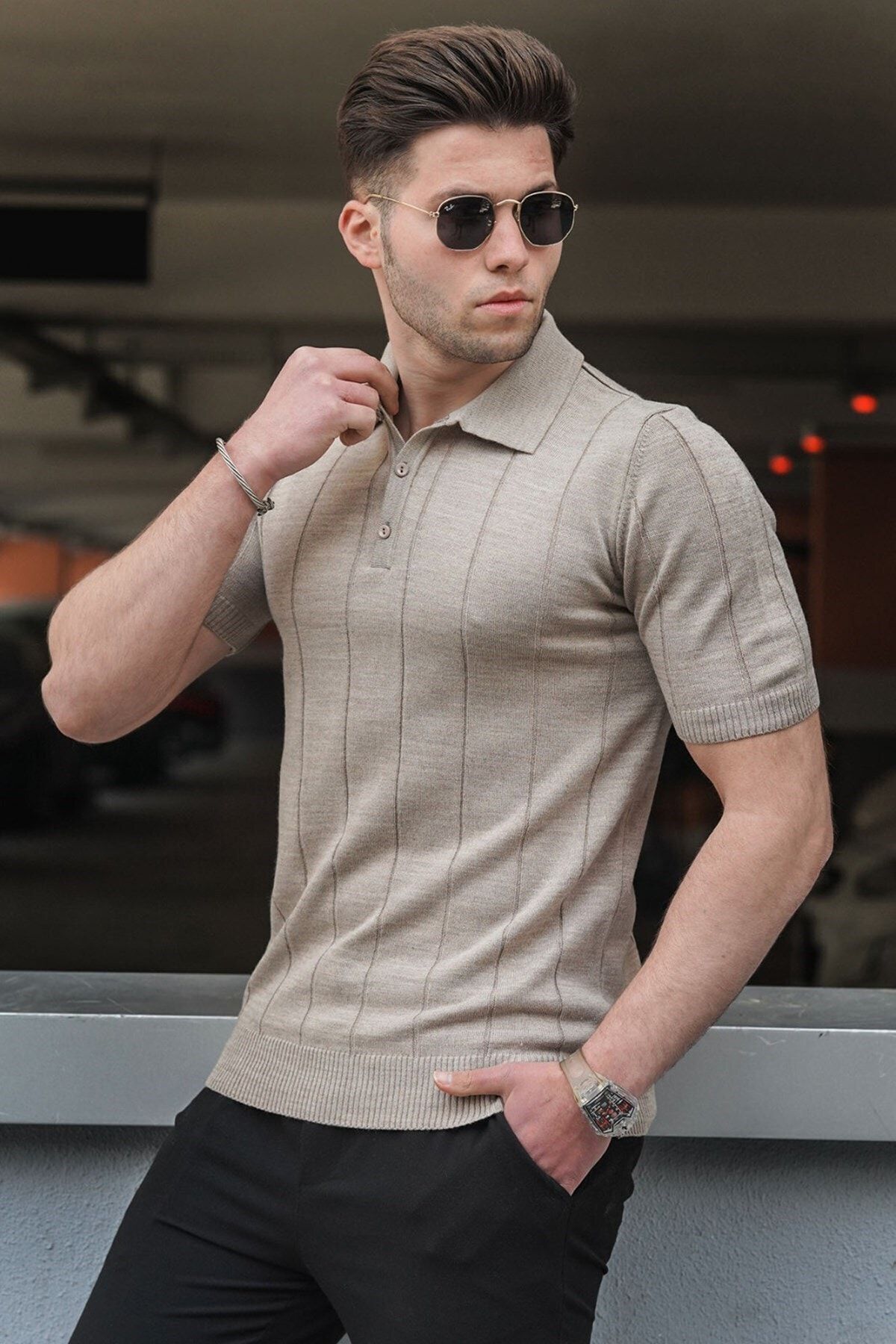 Madmext Camel Polo Yaka Triko Tişört 5079