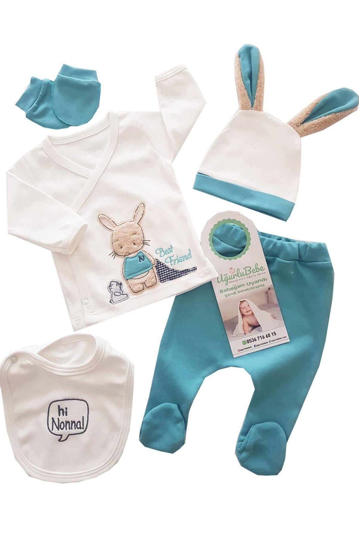 Nonna Baby Erkek Bebek Mavi Uzun Kulak Tavşan 5 Parça Hastane Çıkış Seti