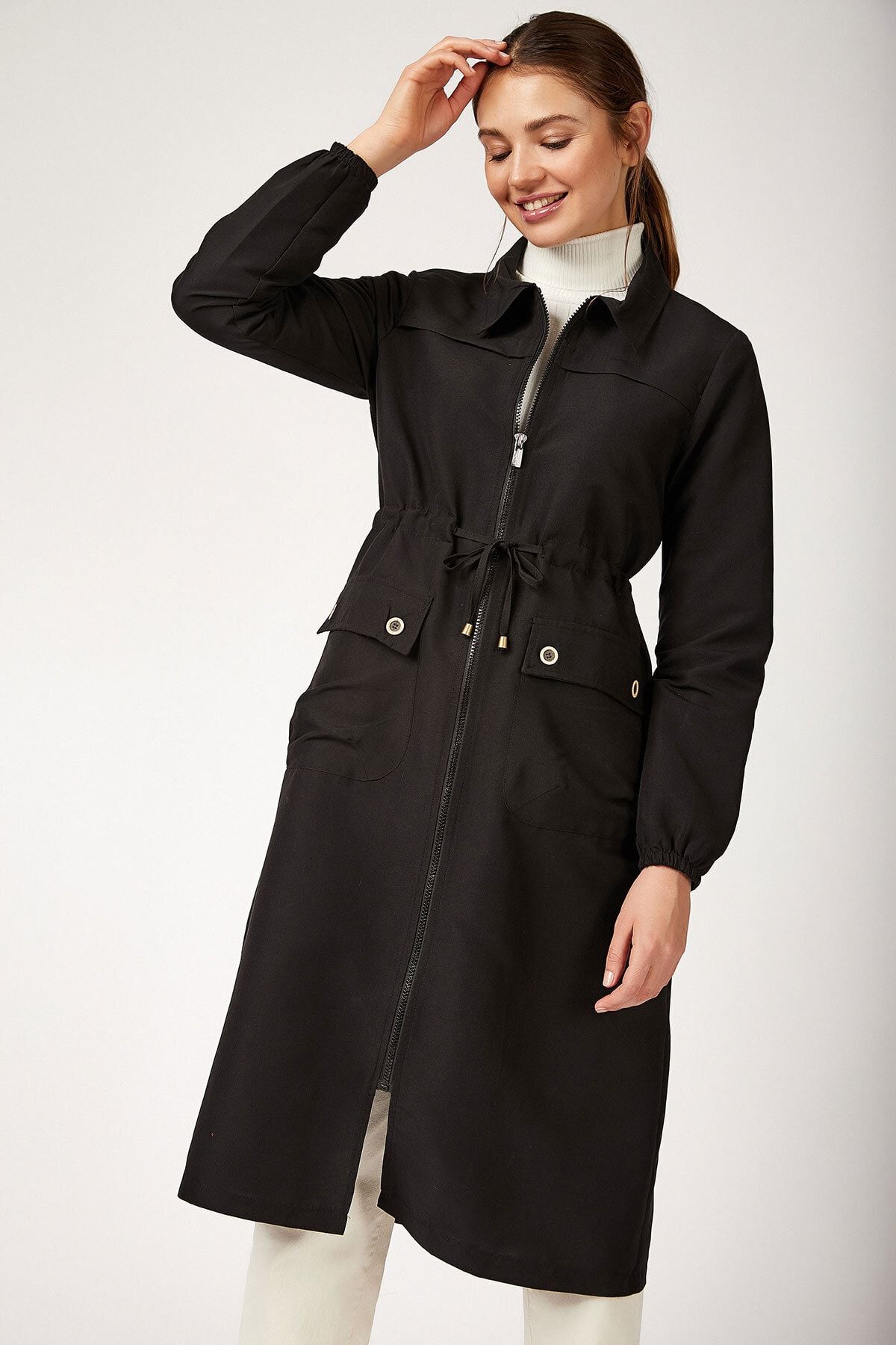 Bigdart 5677 Önü Boydan Fermuarlı Tesettür Trenchcoat