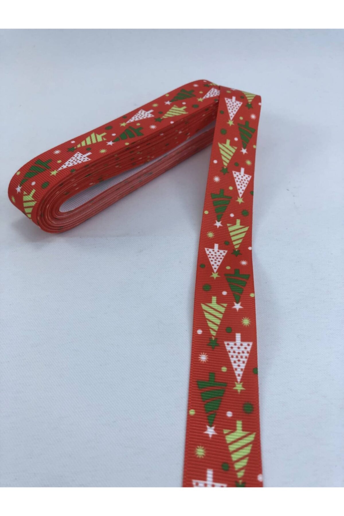 Hobigram Yeşil Kırmızı Ağaç Desenli Yılbaşı Kurdelesi