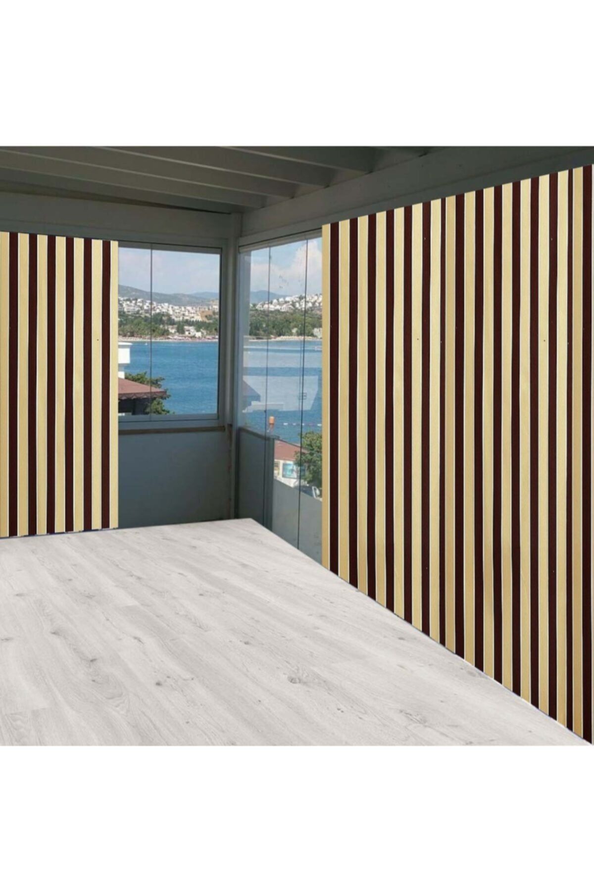 ceylan home Balkon Perdesi Kahverengi Sarı Çizgili 600x250