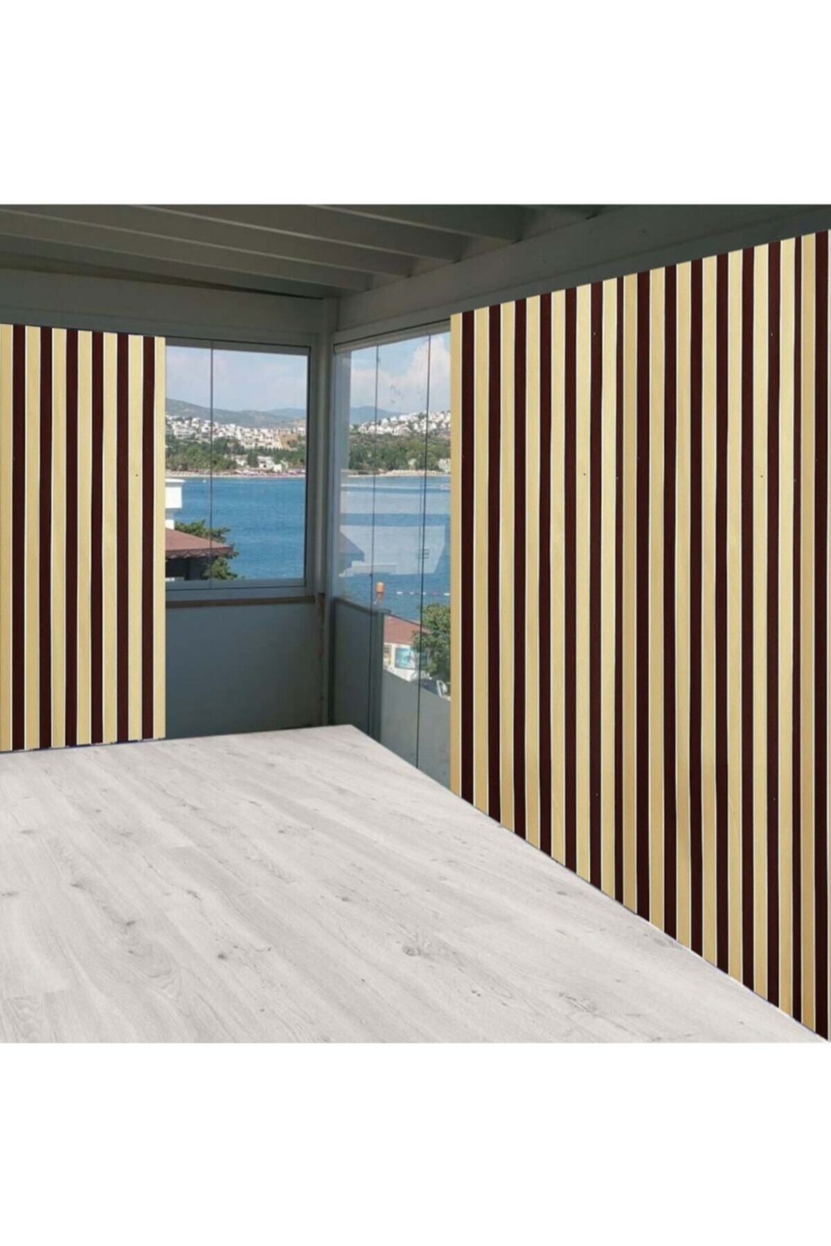 ceylan home Balkon Perdesi Kahverengi Sarı Çizgili 750x250