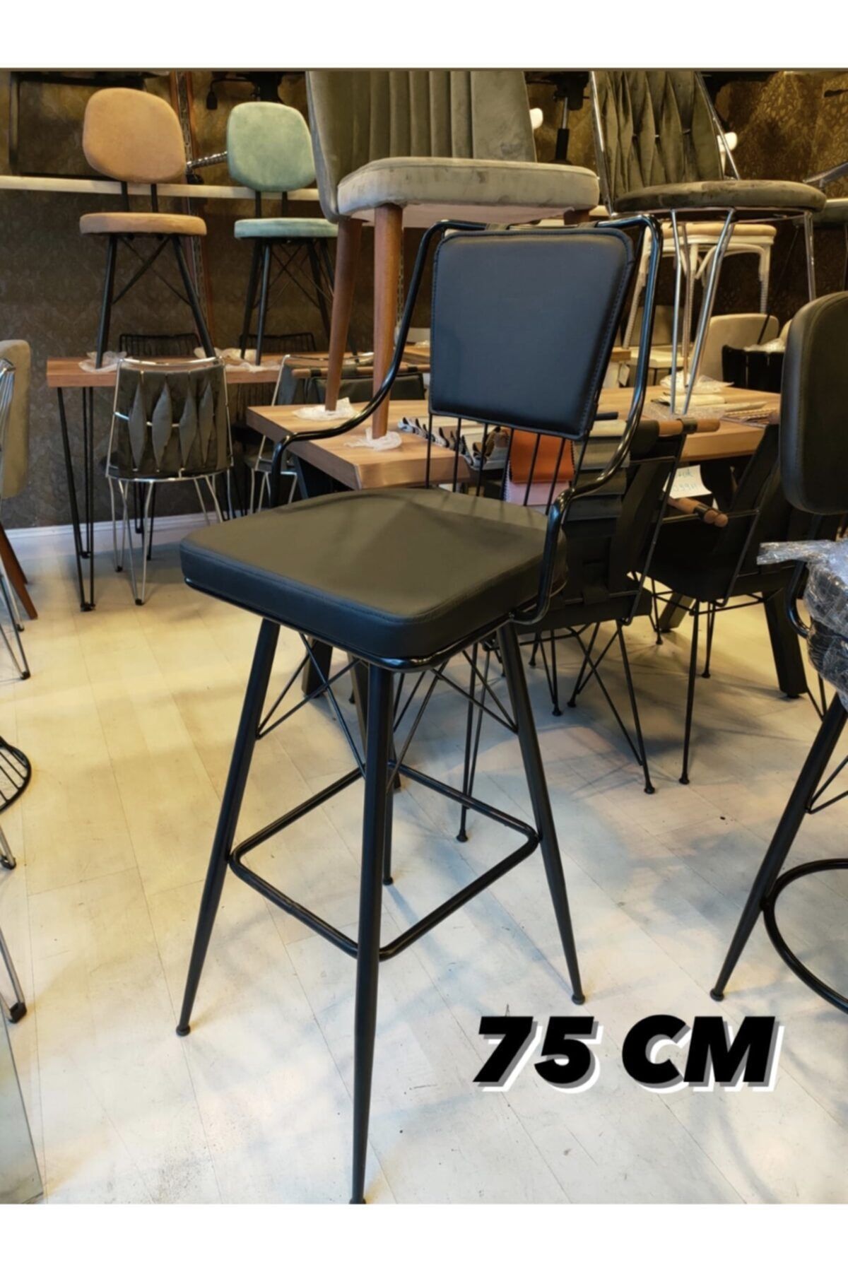 Sandalye Shop (YENİ ÜRÜN) Reina Bar Sandalyesi 75 Cm Siyah.100 Cm Ve Üzeri Ada&masalara Uygundur
