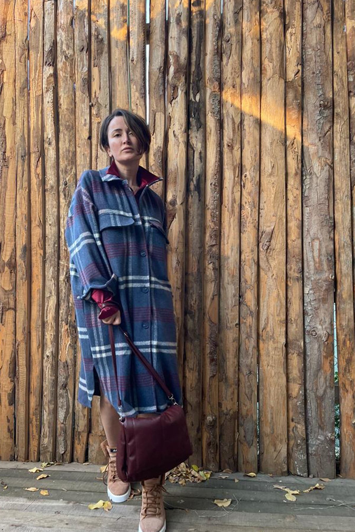 Alev Şenol Oversize Yün Oduncu Desen Palto