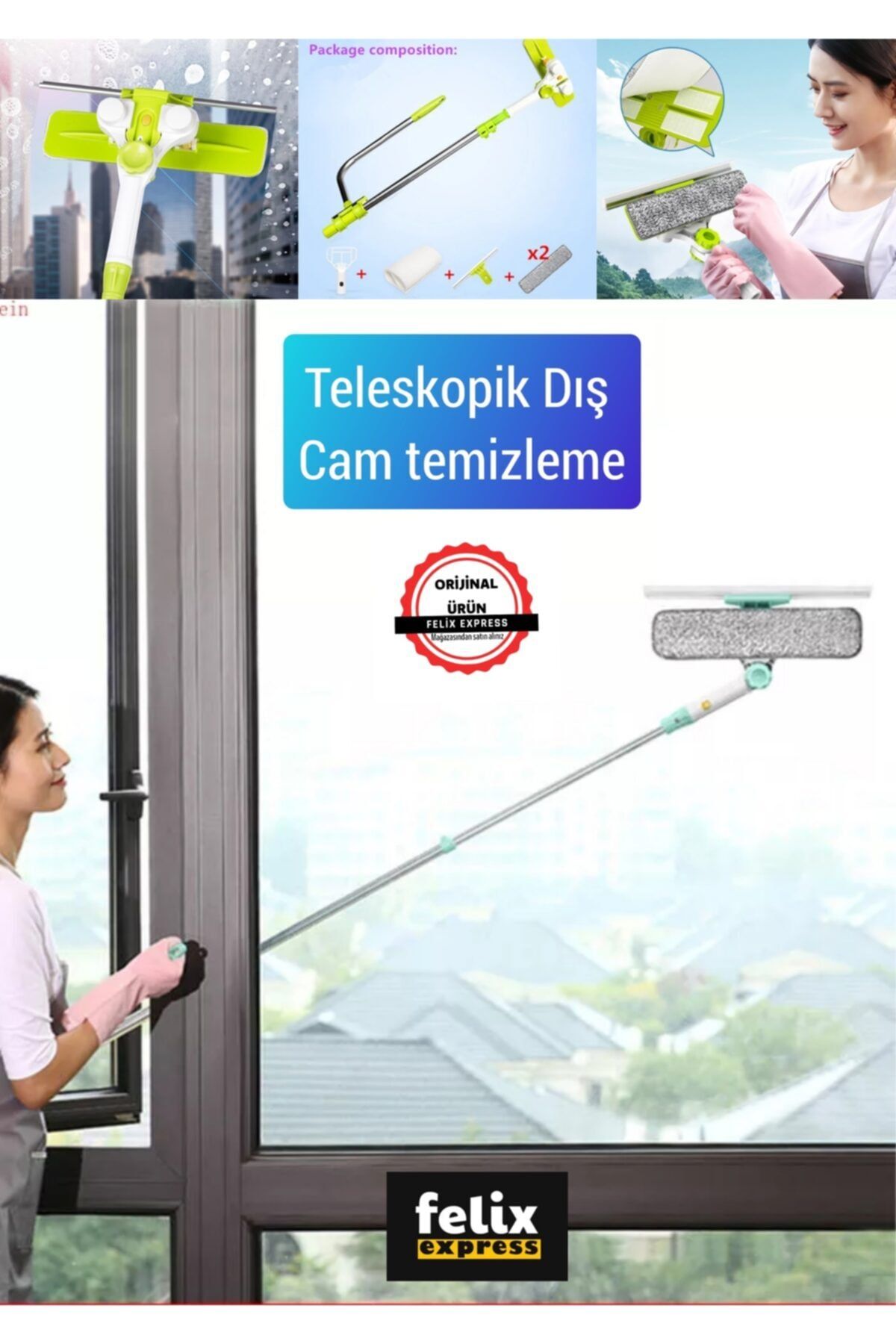 ALYA STAND Teleskopik Dış Cam Temizleme Pratik Cam Silici