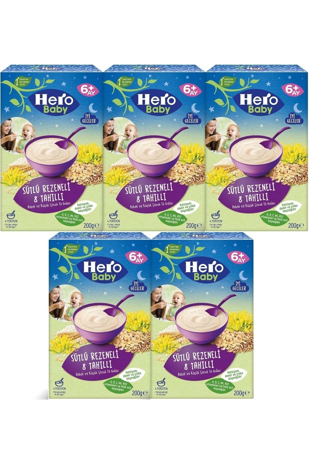Hero Baby 200gr Gece Sütlü Rezeneli 8 Tahıllı 5 Li Set Kaşık Maması