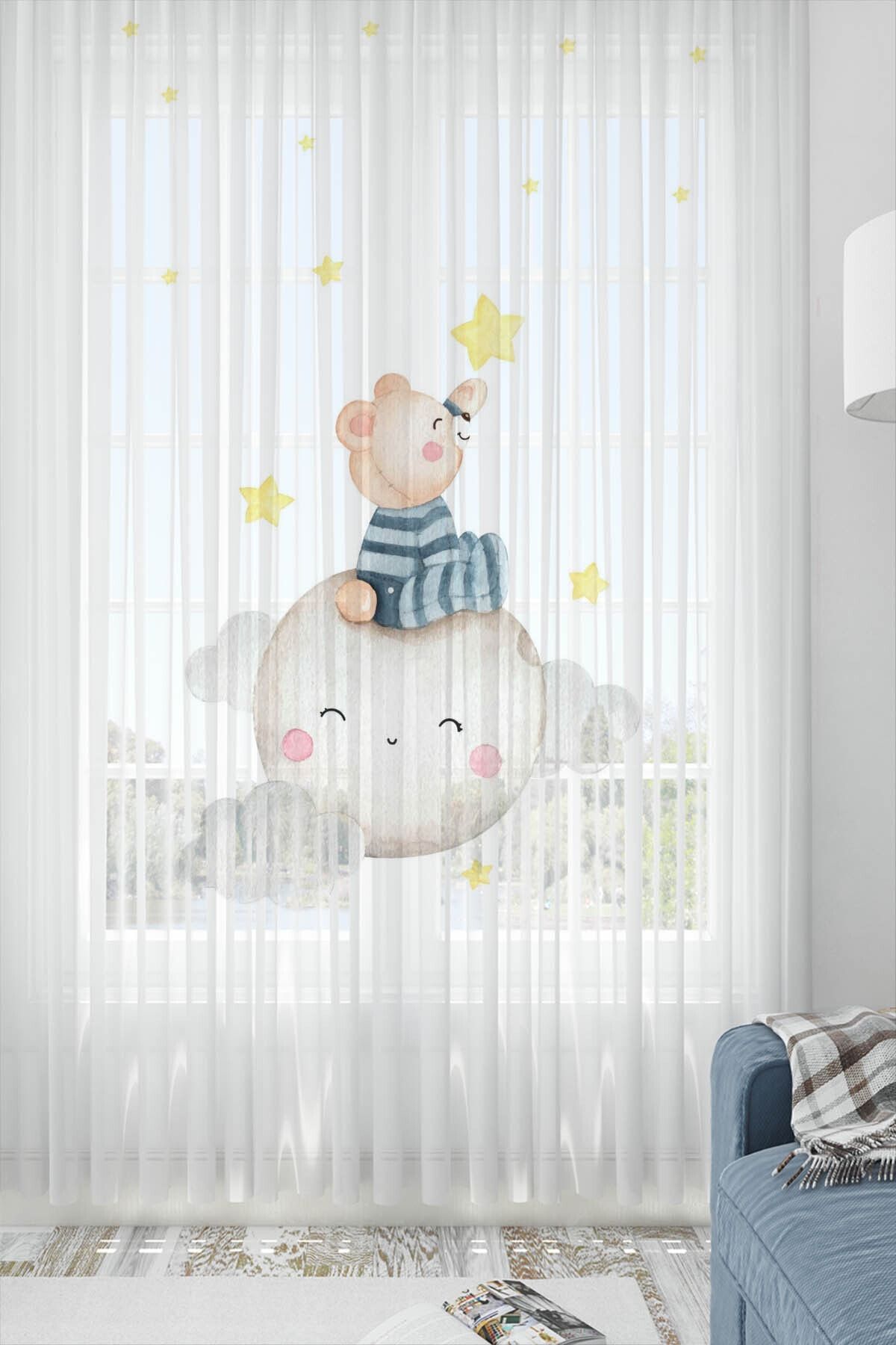 Else Halı Else Minik Prens Ayıcıklı Desenli Dekoratif Çocuk Bebek Tül Fon Perde