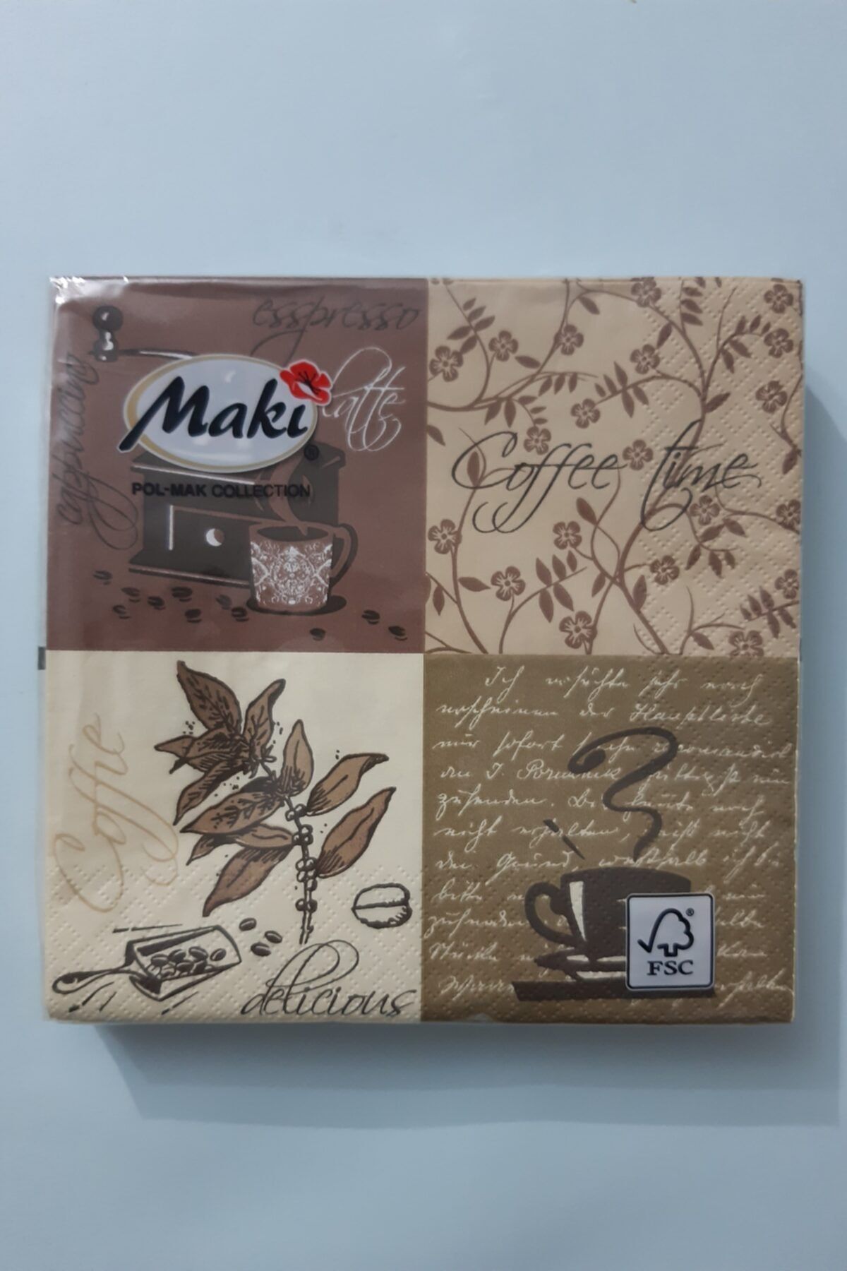 Maki Desenli Kağıt Peçete 3 Katlı 33x33 Cm 20'li