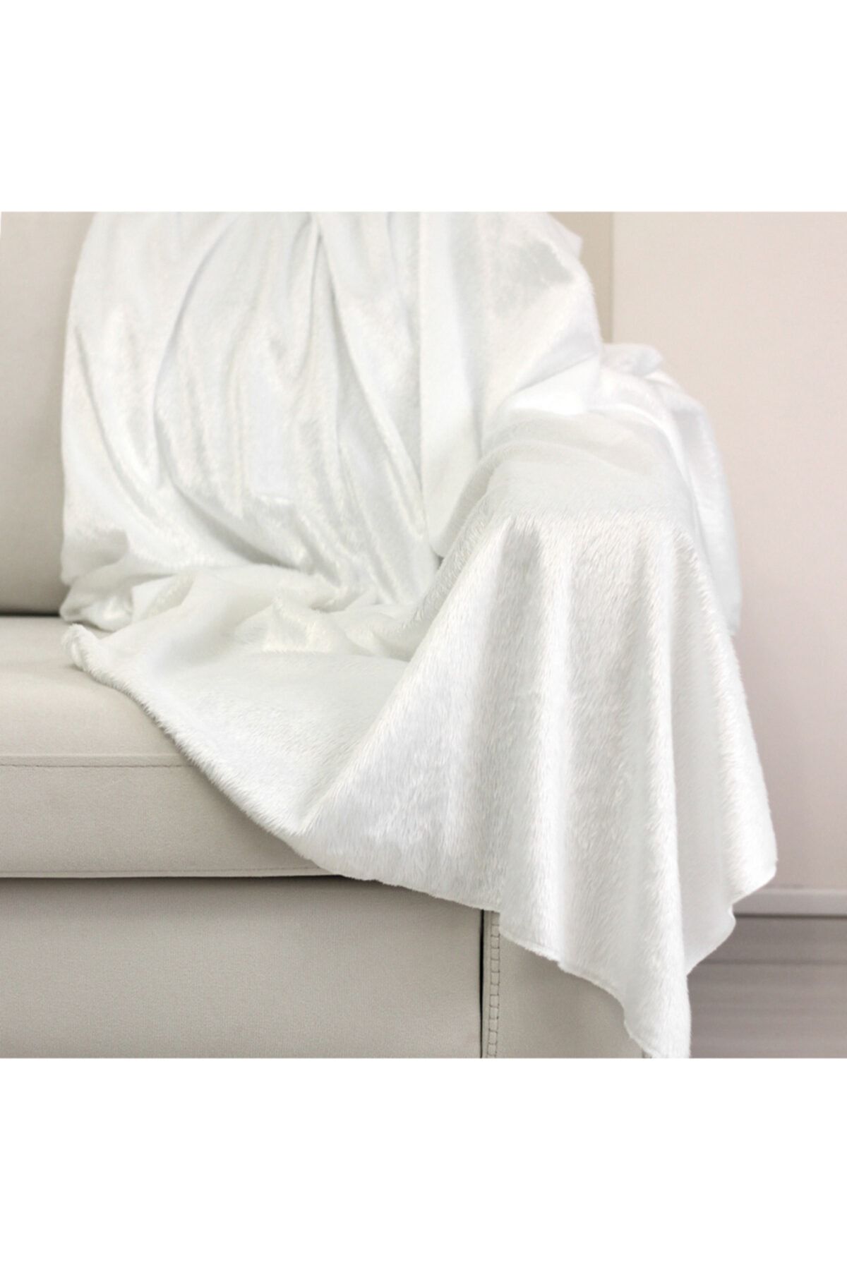 Bc Home Parlak Kısa Tüylü Peluş Koltuk Şalı - Beyaz 130x170 Cm