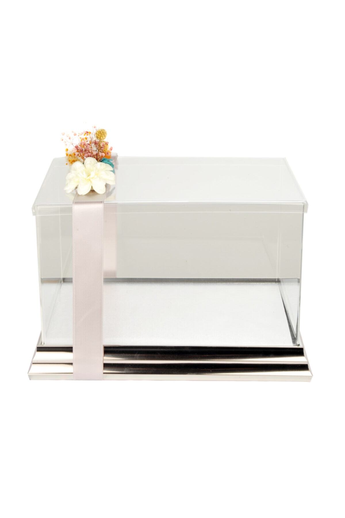mixefor Söz Nişan Bohça Kutusu -pleksi Hediye Kutusu-35 Cm X 25 Cm X 20 Cm Ölçülerinde -inox Gümüş Çerçeveli
