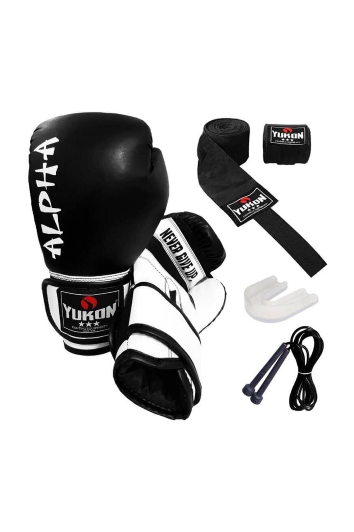 Yukon Alpha Boks Eldiveni Siyah + Boks Bandajı + Dişlik + Atlama Ipi - 4'lü Set