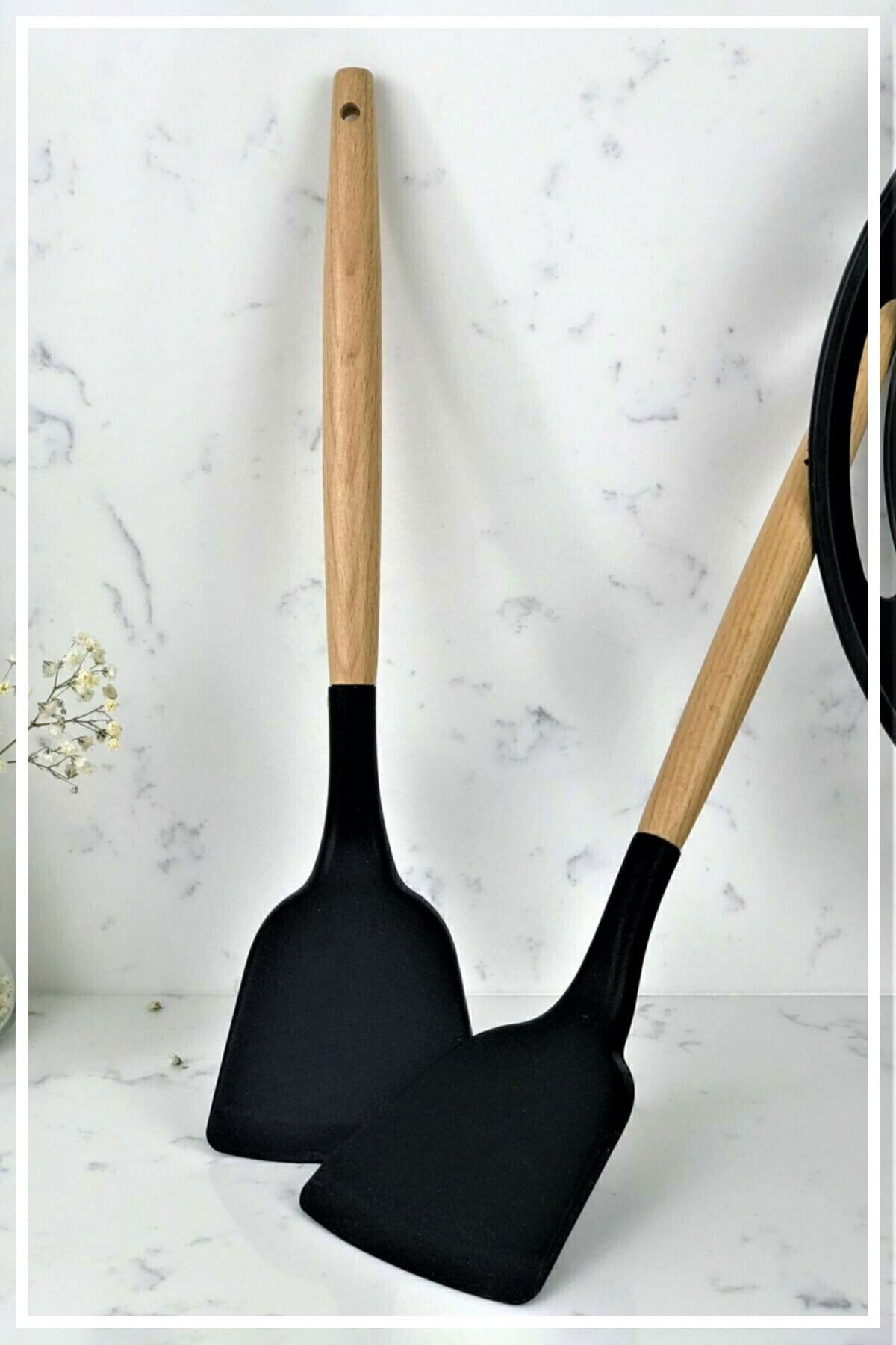 HAZARPAZAR Bambu Saplı Silikon Spatula Siyah