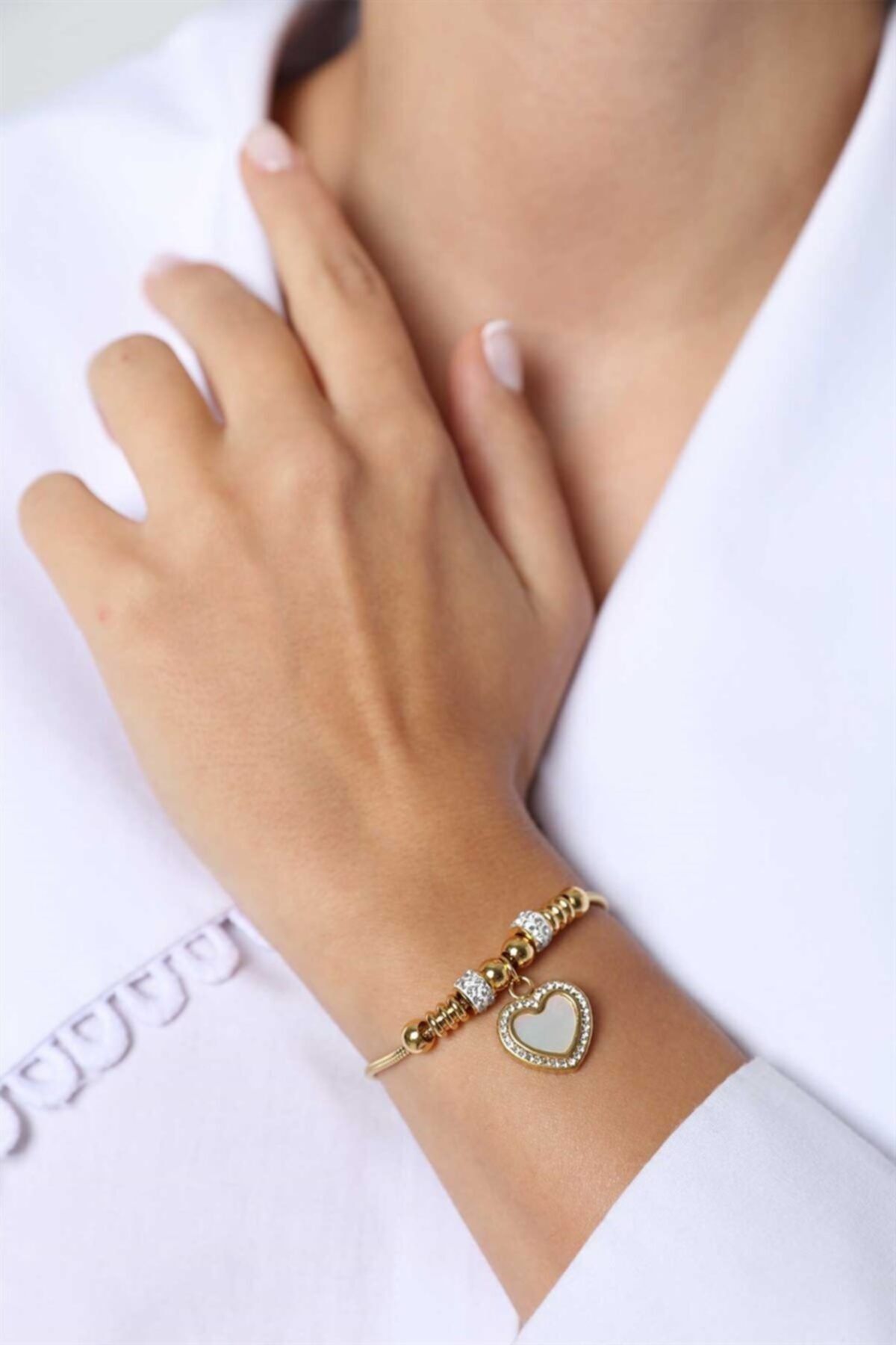 Jewel P. Model Sedef Kalp Gold Altın Kaplama Bileklik