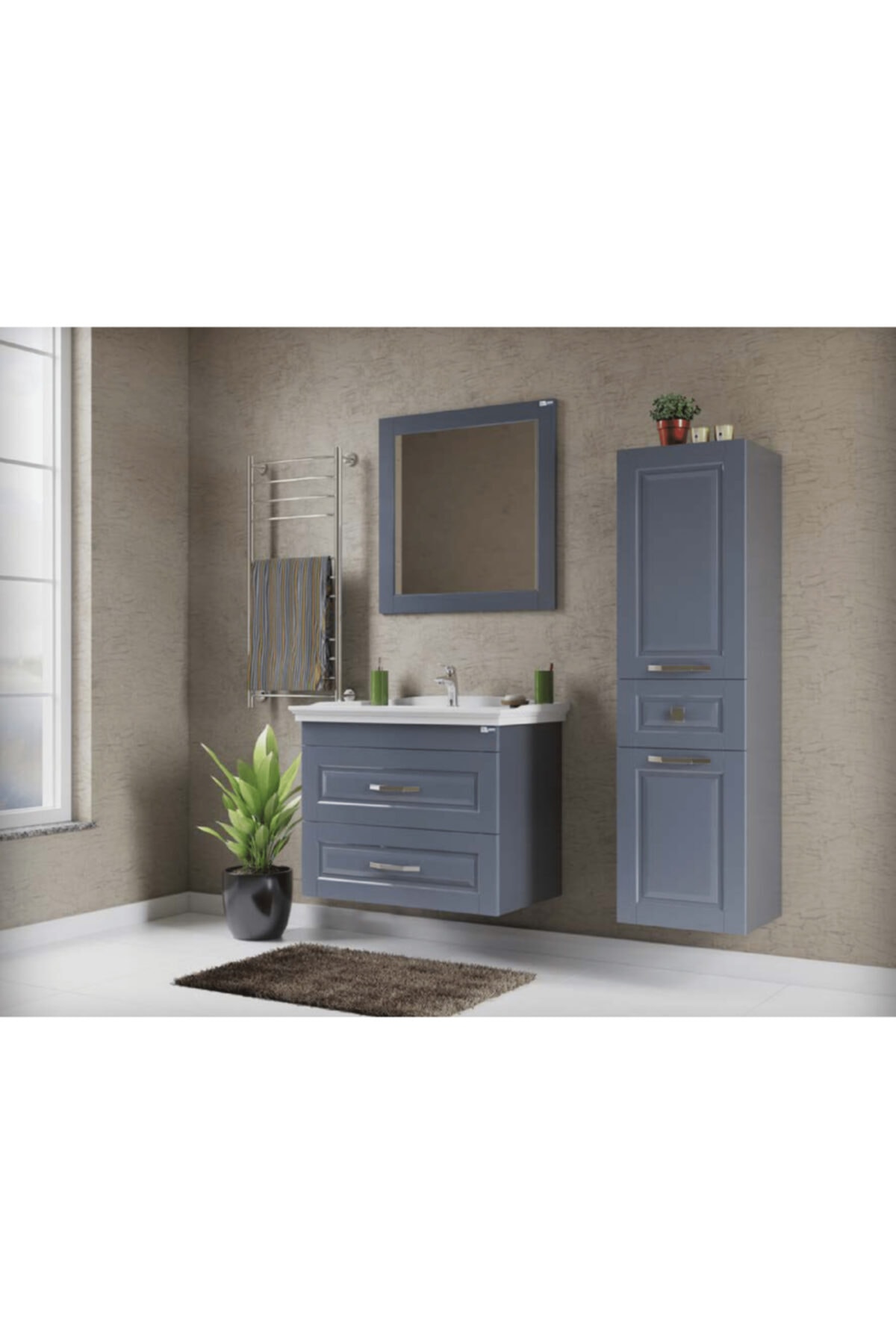 HCR Bisante Banyo Dolabı 80 Cm Set Antrasit