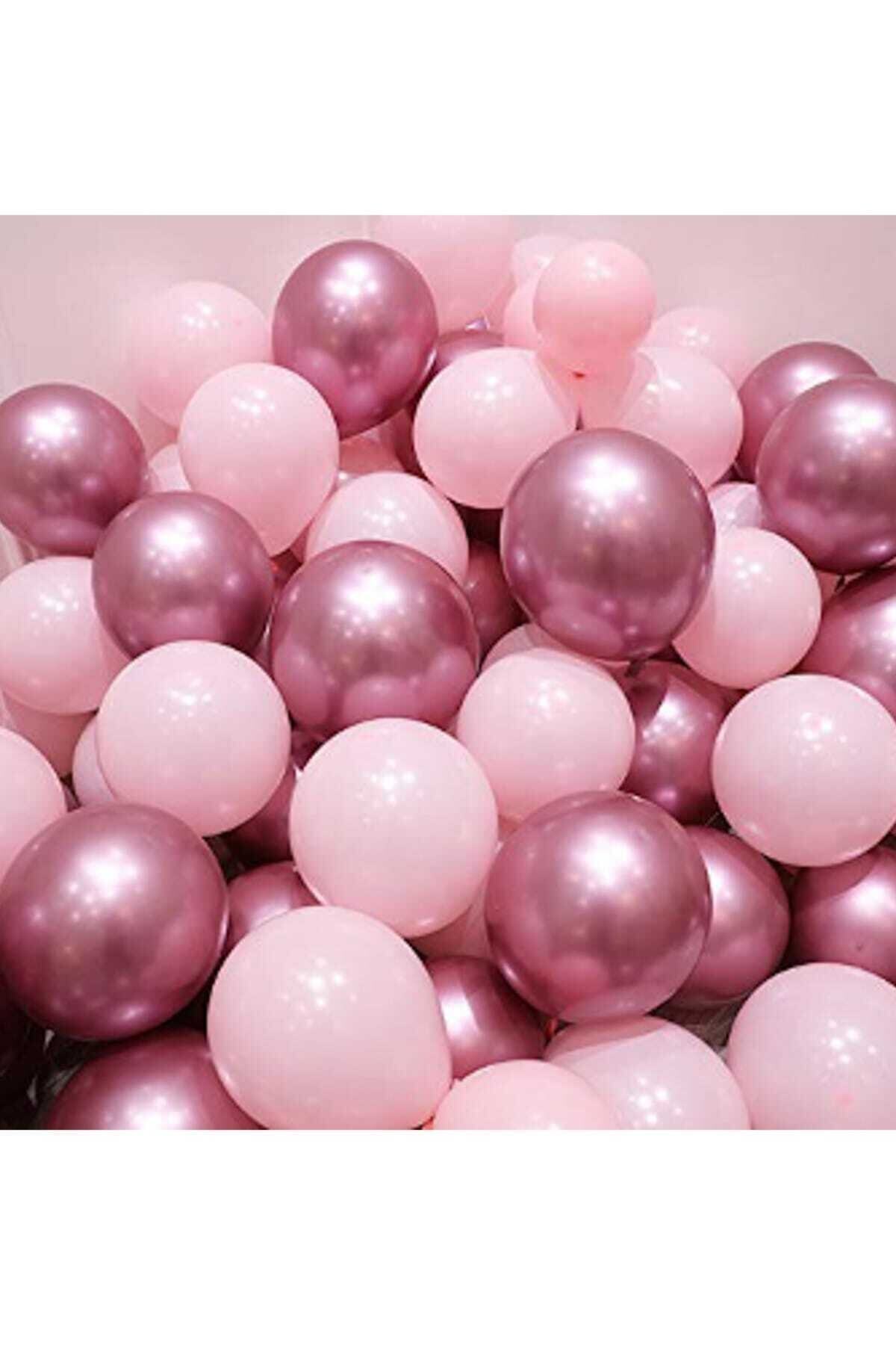 Aşkın Parti Evi Krom Pembe Ve Makaron (pastel) Pembe Renk 15 Li Balon