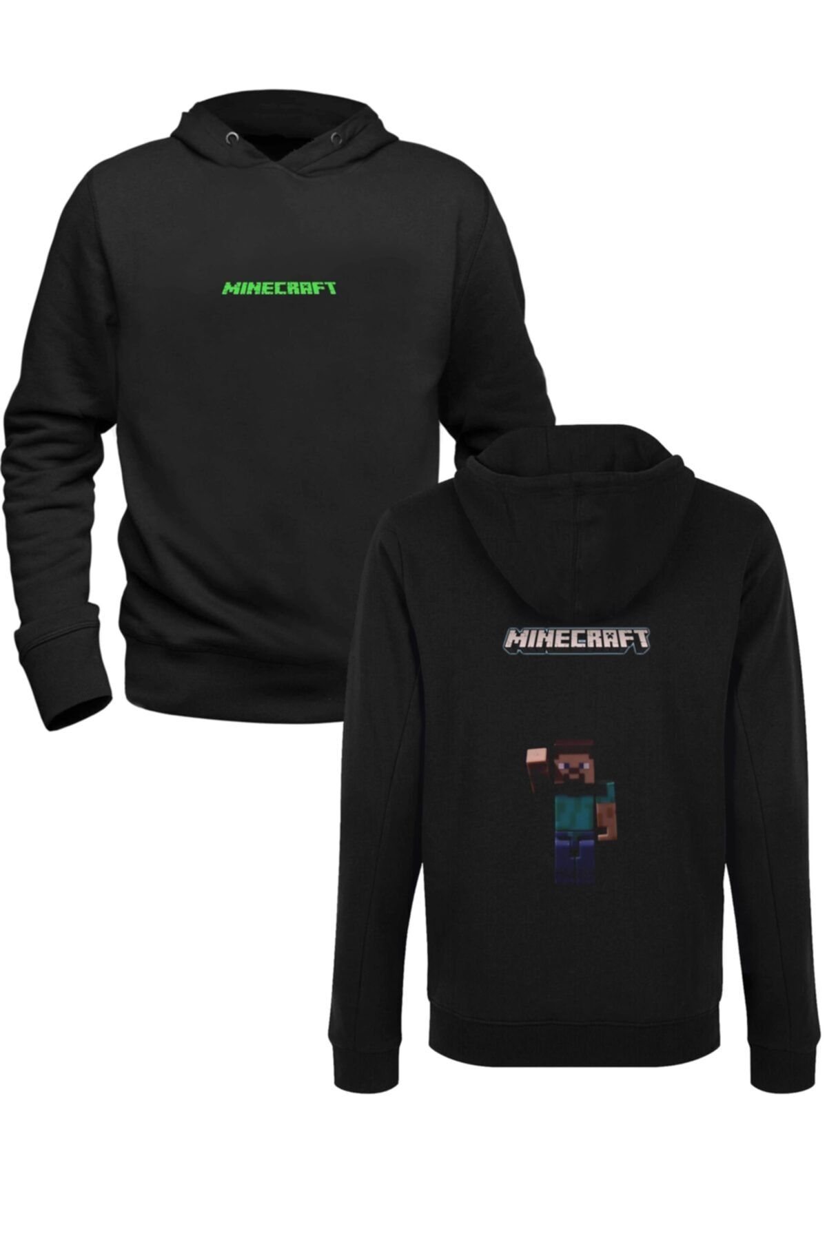 Alfa Tshirt Minecraft Baskılı Siyah Ön Arka Baskılı Sweatshirt