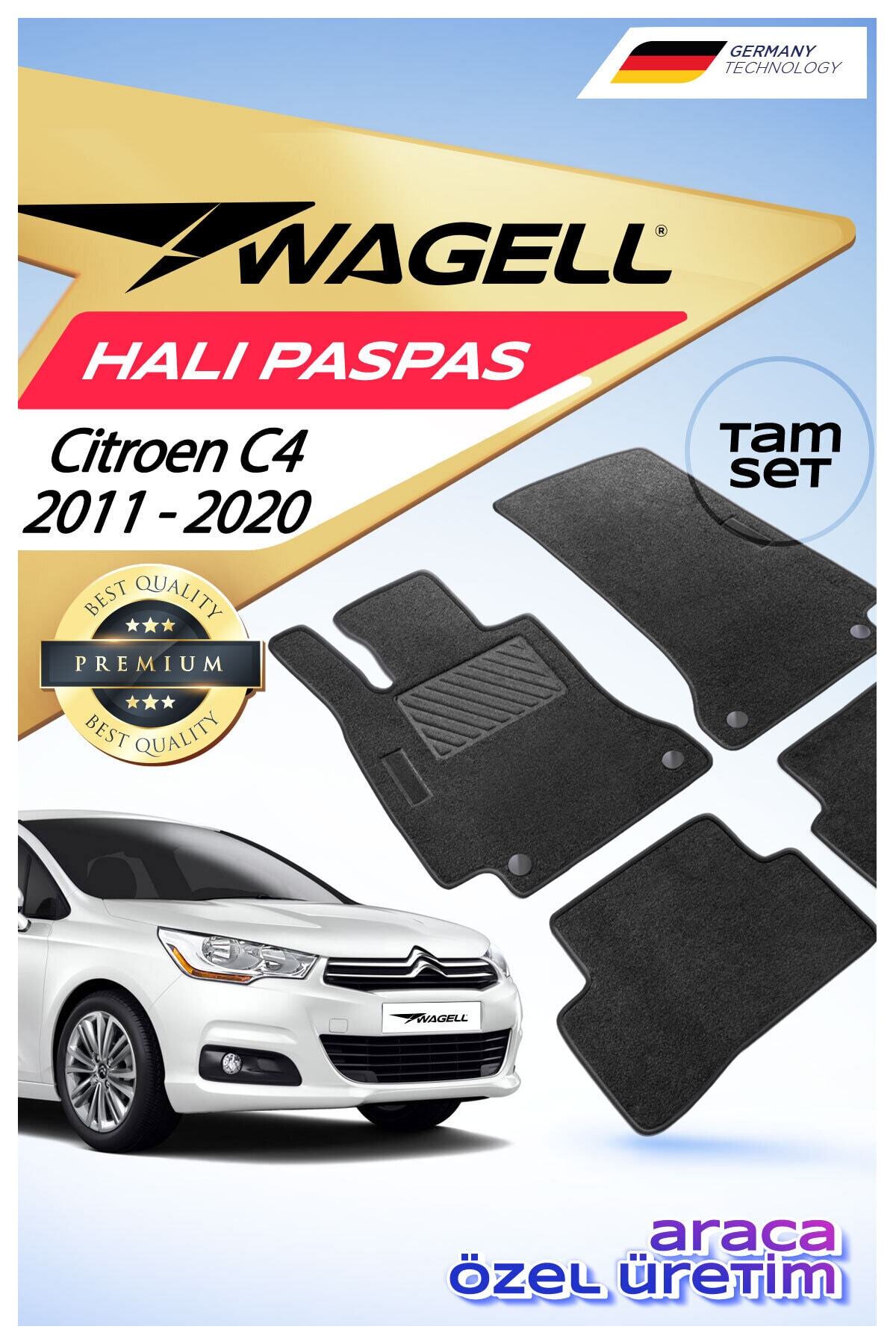 wagell Citroen C4 2011-2020 Premium Oto Halı Paspas Seti - Siyah