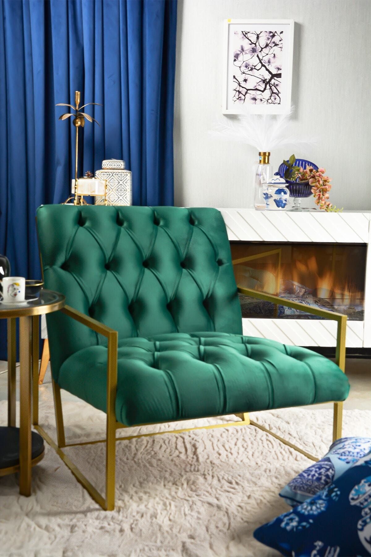 S&S HOME DESIGN Azelea Berjer Yeşil Metal Kollu Dairenize Teslim