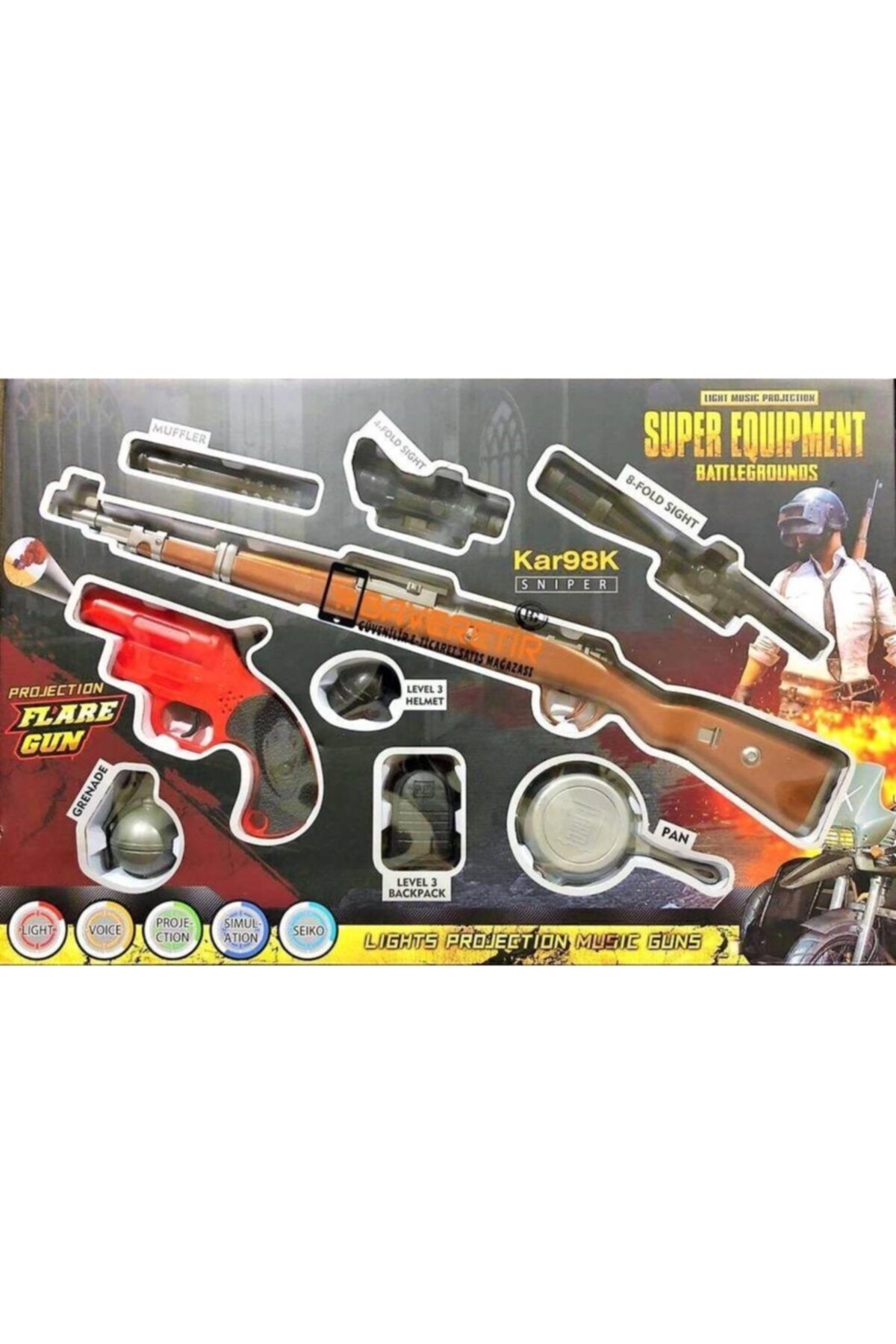 ERKOL Oyuncak Pubg Sniper Seti 9 Parça 43 Cm Tüfek Sesli Işıklı Aksesuarlı Çocuk Aktivite Oyuncakları